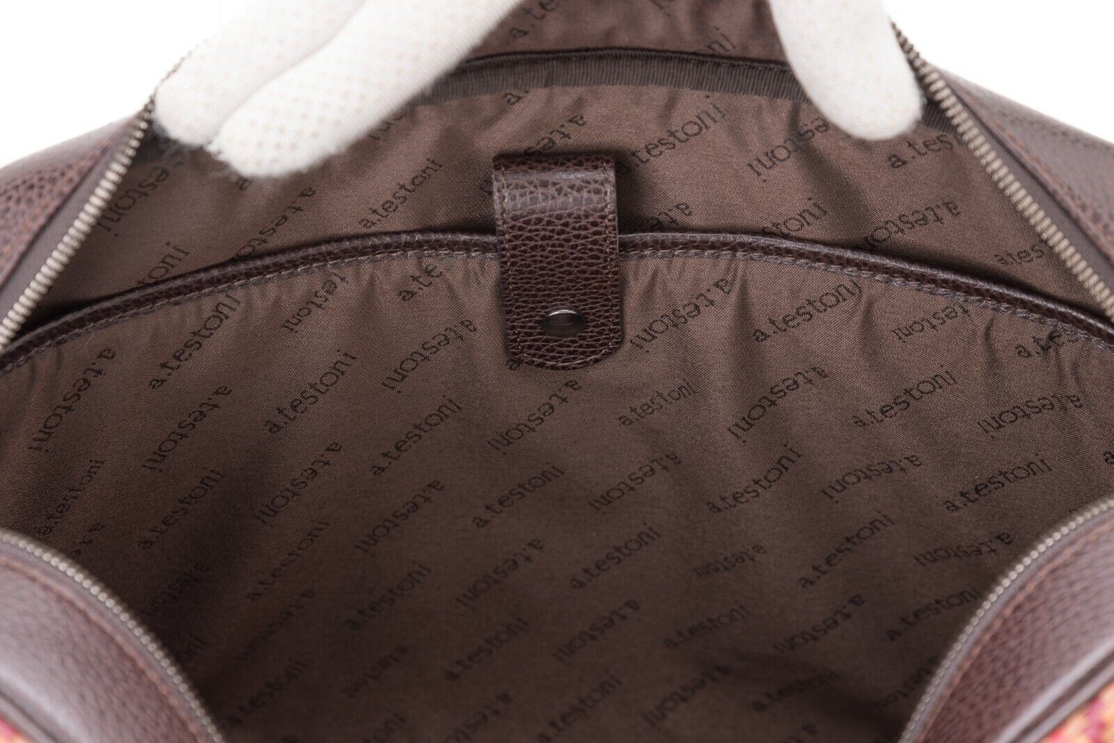 $1650 Testoni Bologna Brown Briefcase PC Case Bright Woven Karibu Calf