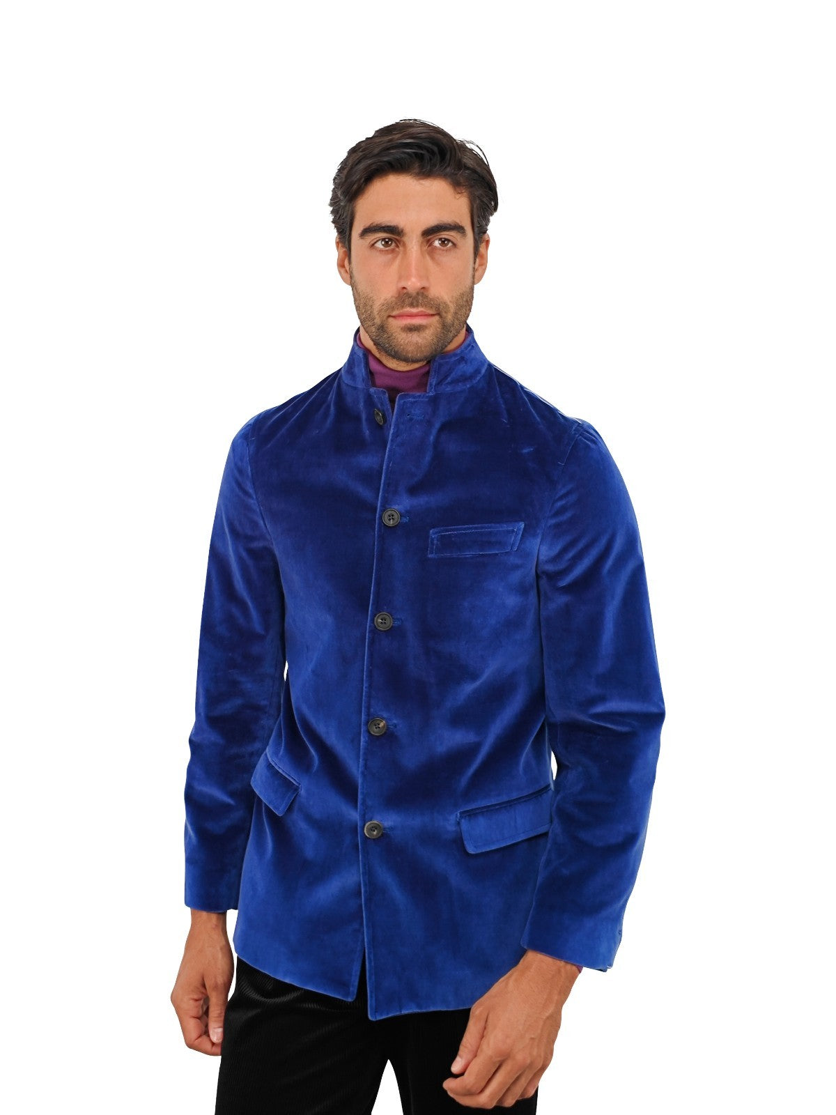 $1960 RUBINACCI NAPOLI "Vienna" Blue 5 Buttons Guru Jacket Velvet Cotton