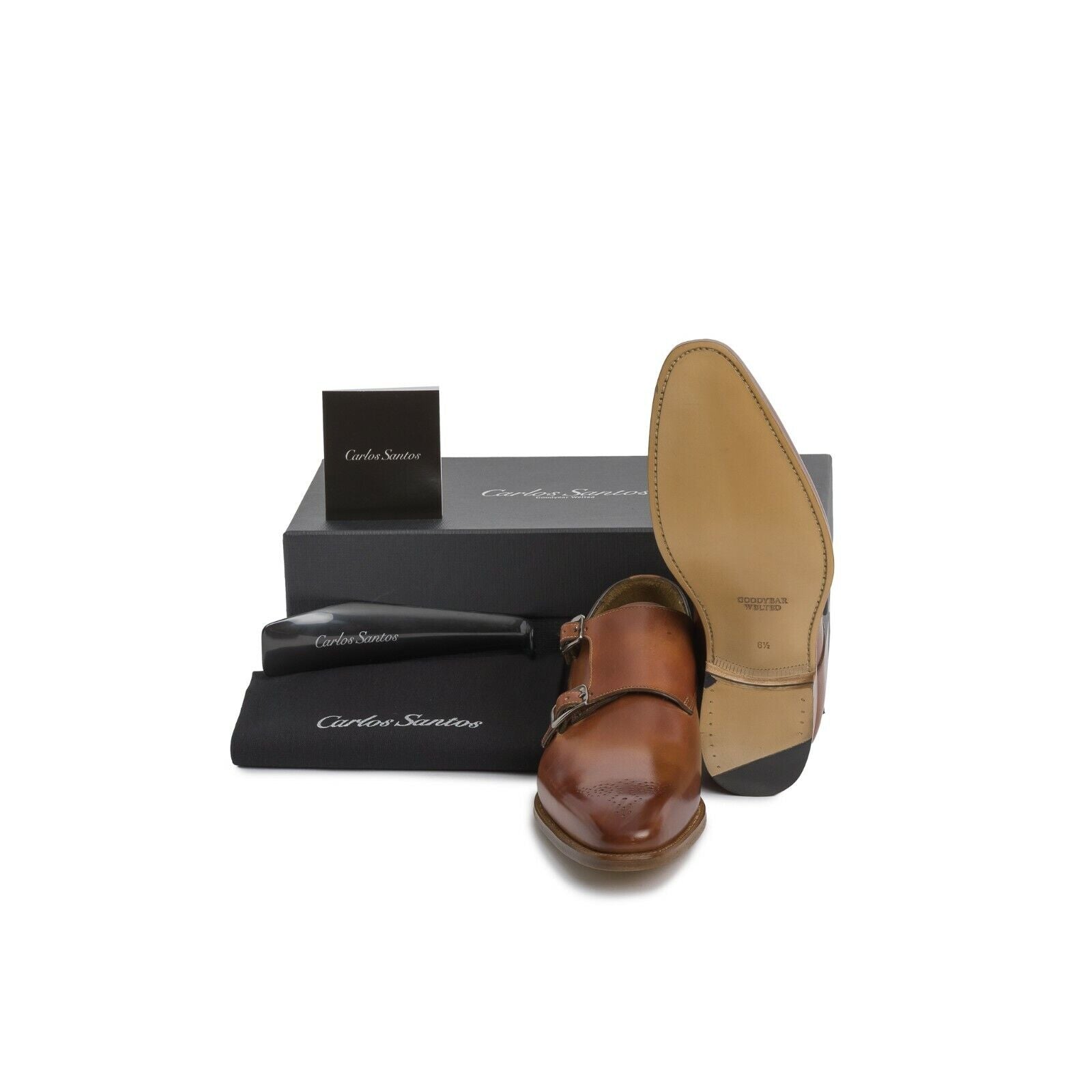 Carlos Santos Leather Double Monk Strap Brown Braga Goodyear Welted Wingtip 8117