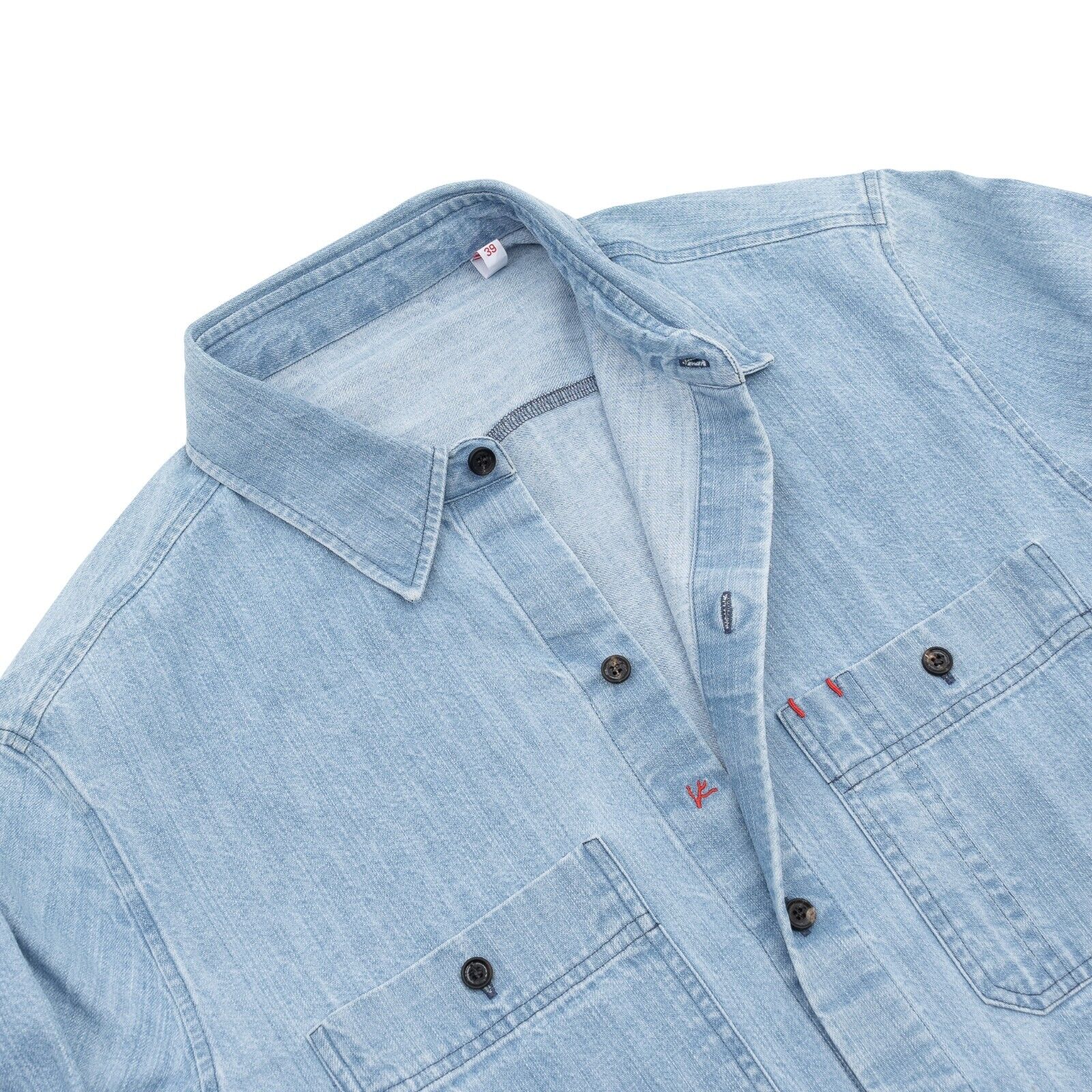 950$ ISAIA NAPOLI Light Blue Pockets Casual Shirt Denim Cotton 15.5 - 39