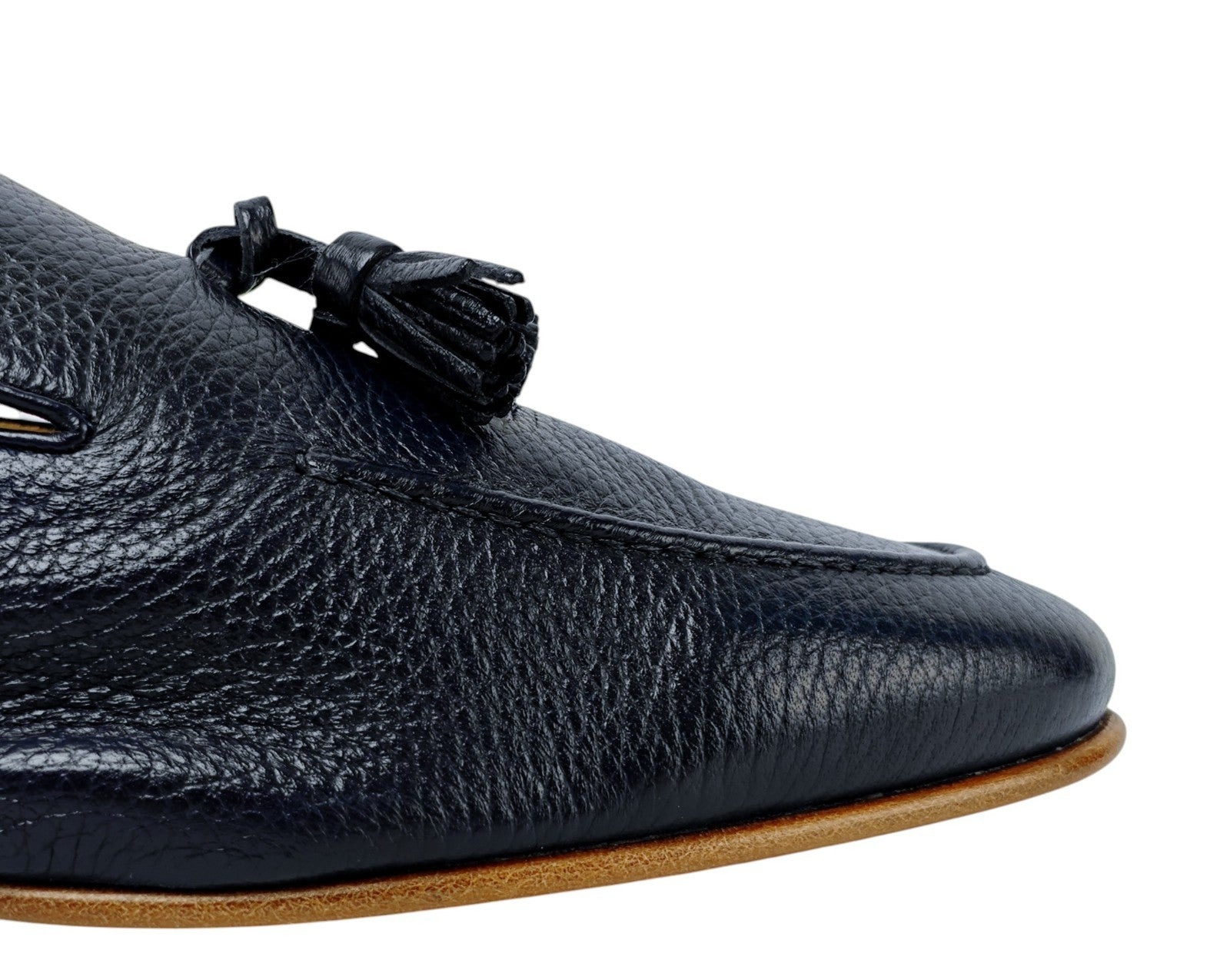 1250$ TESTONI "Carloforte" Unlined Loafer Shoes Deerskin Blue 8 UK 9 US 42 IT