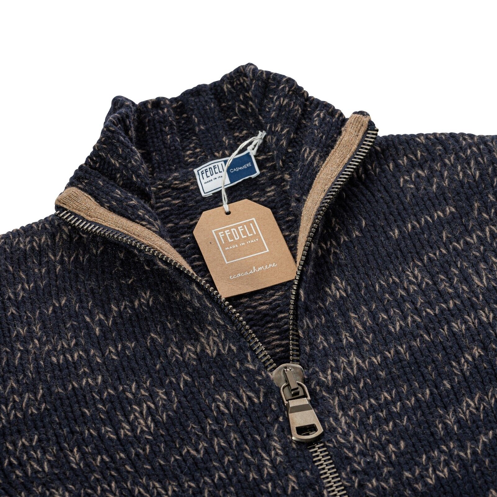 $1900 FEDELI CASHMERE Cardigan Bomber Thick 100% Cashmere Mouline 36 US / 46 EU