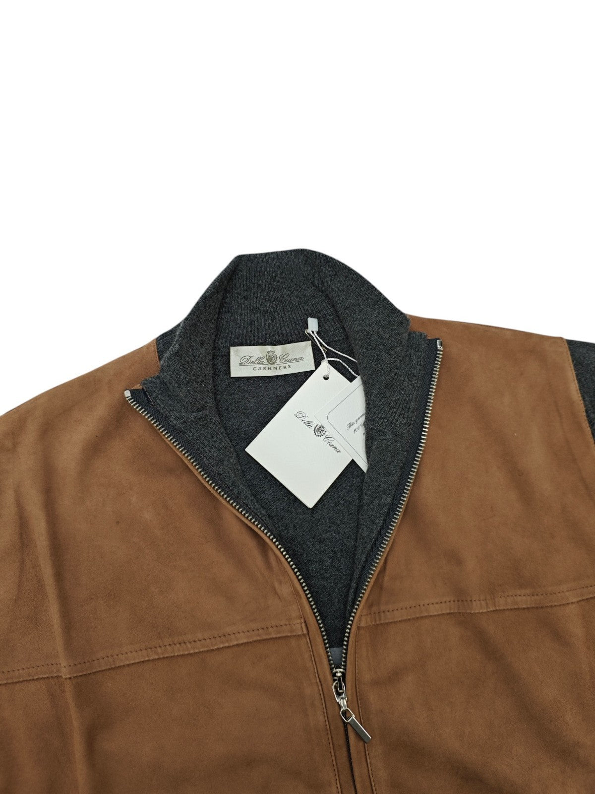 2800$ DELLA CIANA CASHMERE Gray Bomber Zip Jacket Suede Leather - Cashmere