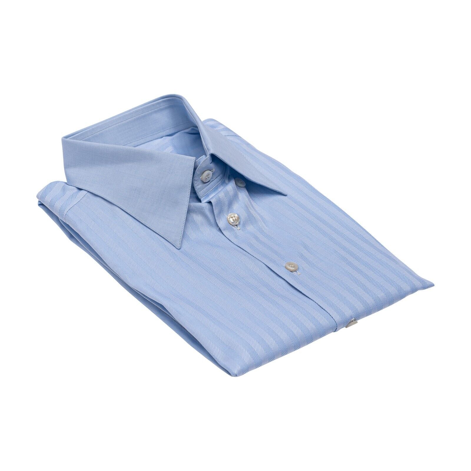 690$ LUXURY GERLIN Shirt Herringbone Blue ALUMO Jacquard Cotton 1F ZILLI