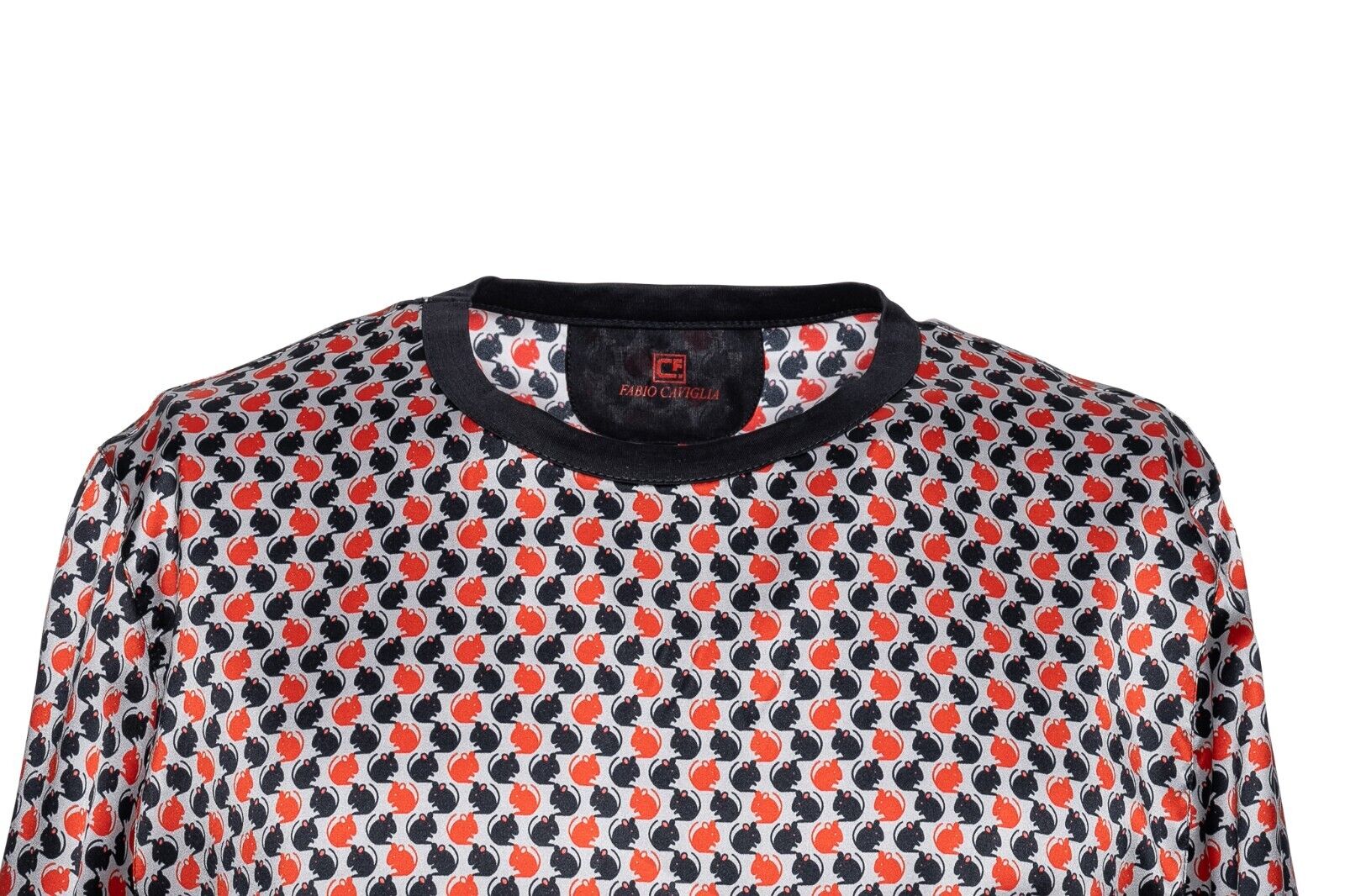 750$ LUXURY FABIO CAVIGLIA T-Shirt "MOUSE" Red / Blue 100% Silk COMO STRETCH S
