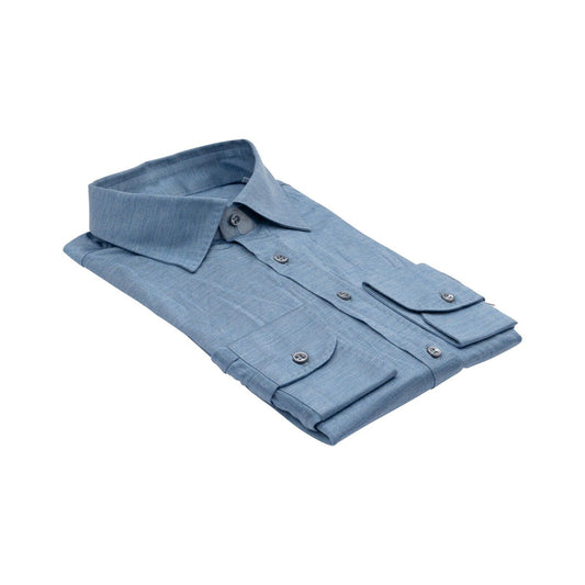 1400$ MAROL BOLOGNA Hand-Sewn Shirt Blue 100% COMO SILK Jersey 15.5 - 39
