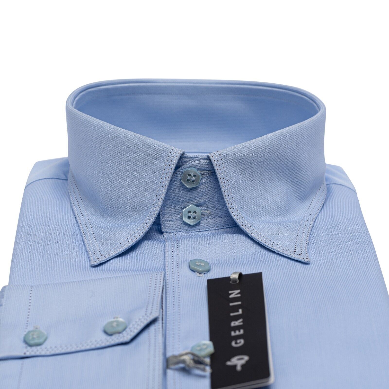 690$ LUXURY GERLIN Shirt Blue POINT ALUMO Cotton 16 - 41 10AB ZILLI