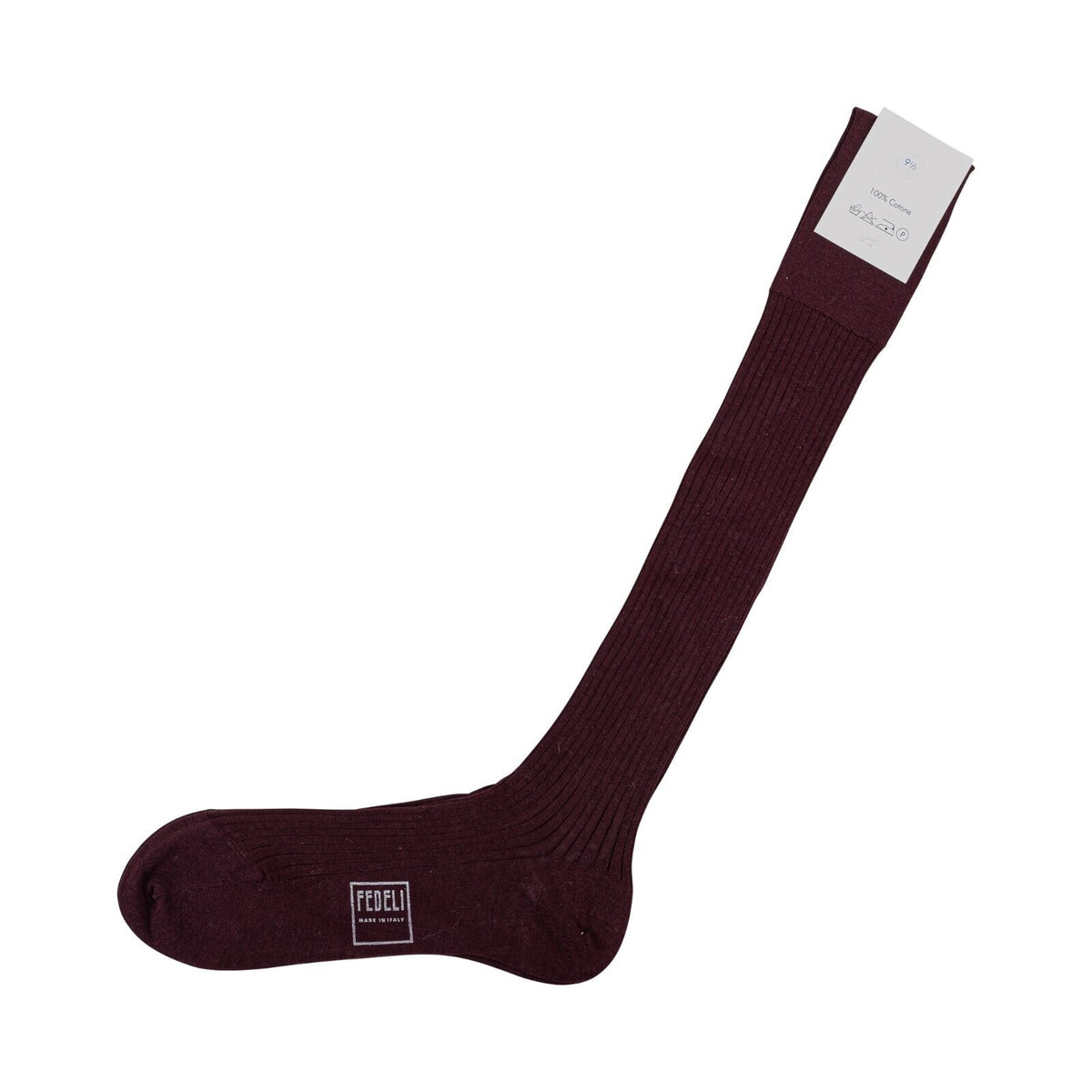 $39 FEDELI CASHMERE Wine Men Stretch Socks Cotton Lisle Knee High Made in Italy