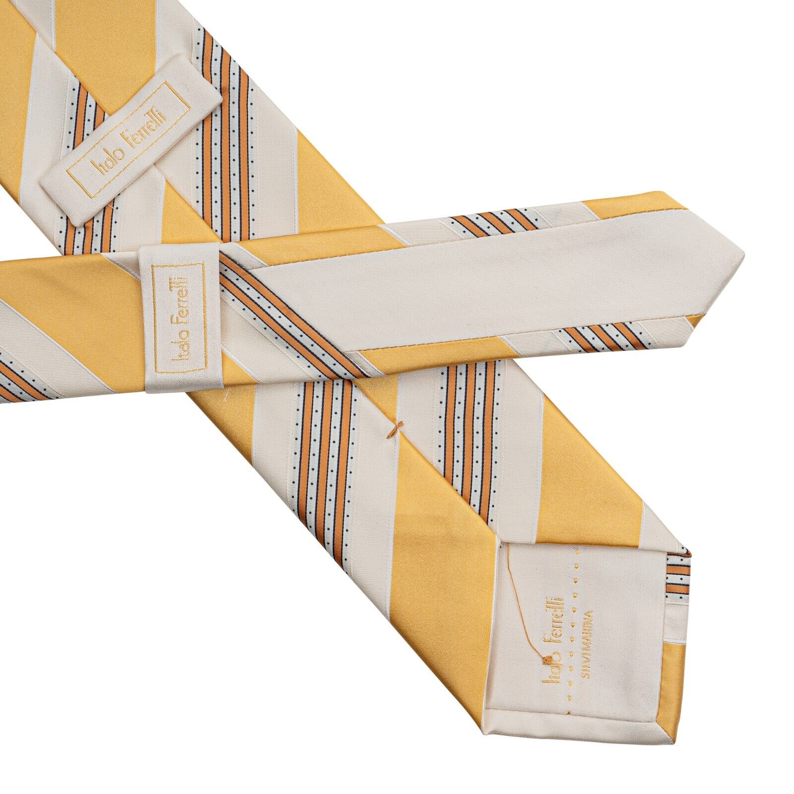 $290 ITALO FERRETTI Tie Regimental Yellow 100% Silk Handmade in Italy BIJAN