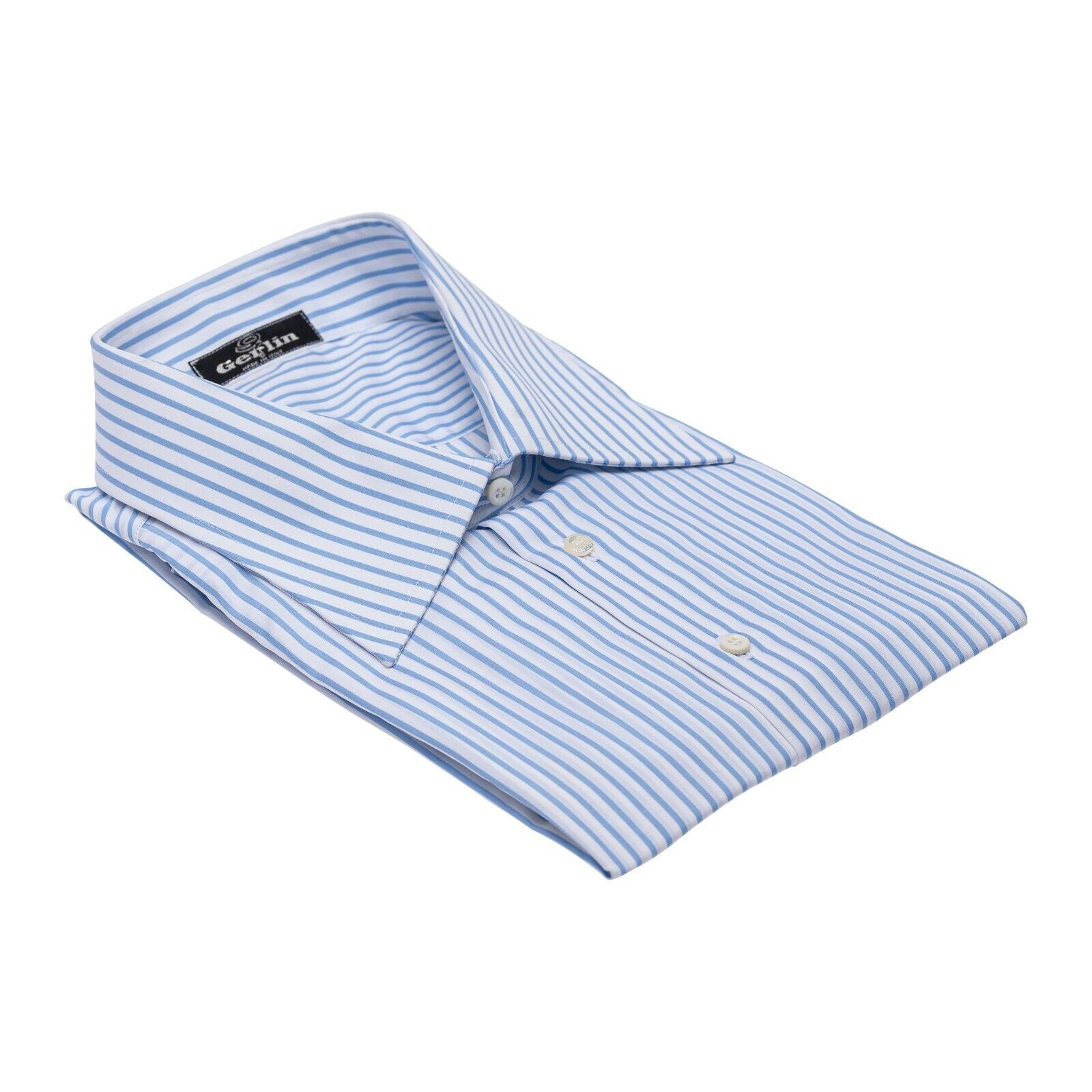 690$ ITALIAN LUXURY GERLIN Shirt Striped Blue Cotton 17.75 - 45 4R BIJAN