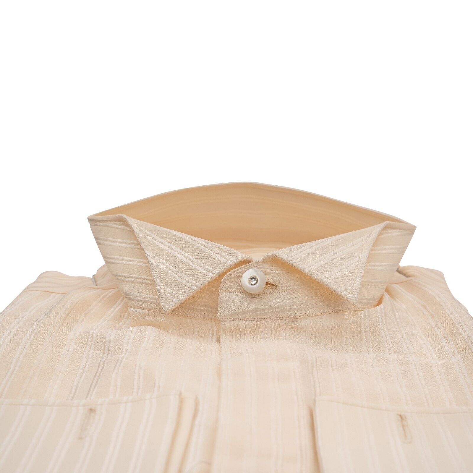 1400$ MAROL BOLOGNA Smoking Shirt Striped Ivory 100% COMO SILK Satin  15.5 - 39