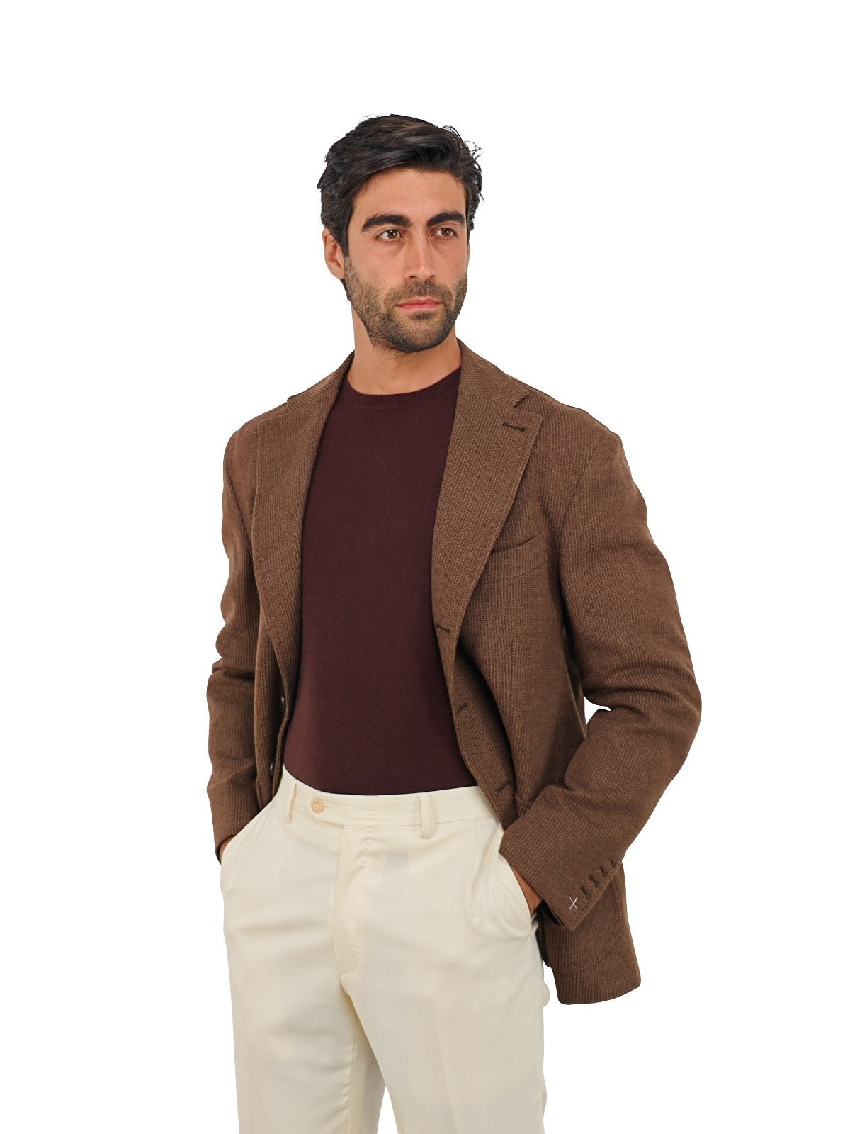 $1600 RUBINACCI Brown Jacket Sport Coat Ribbed Knit Wool Cashmere 42 US / 52 EU