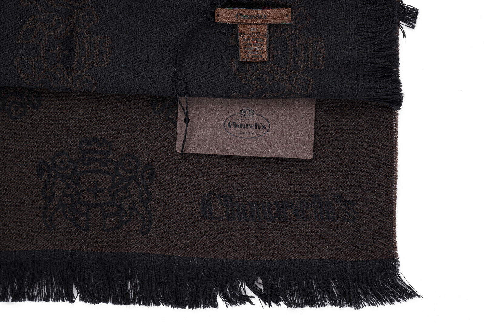 CHURCH'S England Casual Chic Stole Scarf Brand Logo Brown Wool Made in Italy
