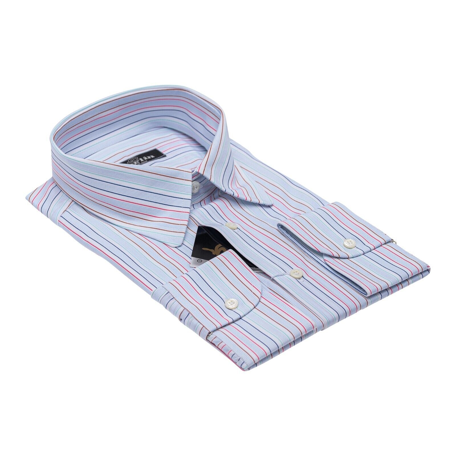 690$ LUXURY GERLIN Shirt Striped Light Blue Cotton 16 - 41 4E BIJAN