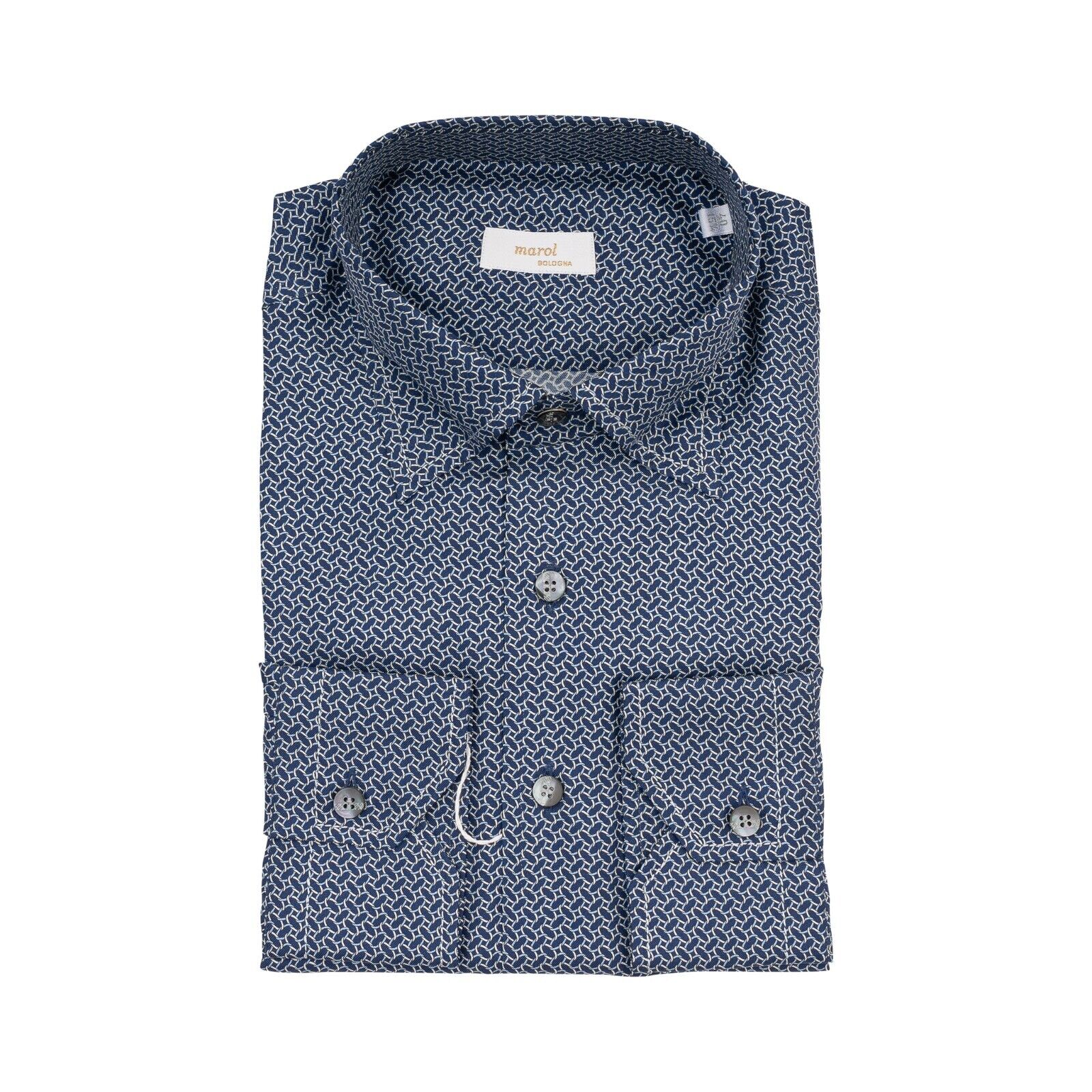 1400$ LUXURY MAROL BOLOGNA Point Collar Shirt Blue 100% COMO SILK 15.75 - 40