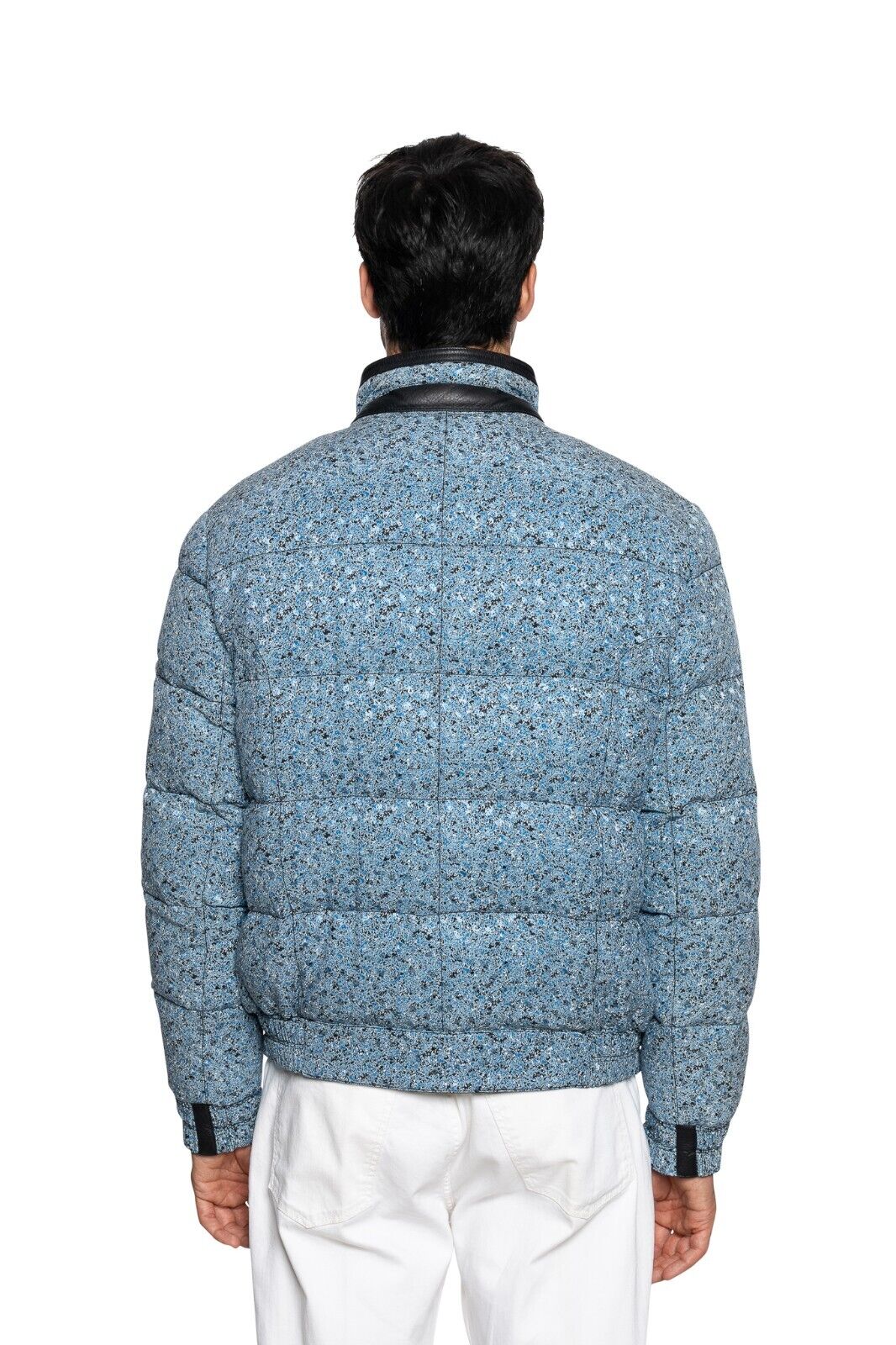 2500$ ITALO FERRETTI Puffer Jacket Blue 100% Silk Water Repellent + Leather Sz L
