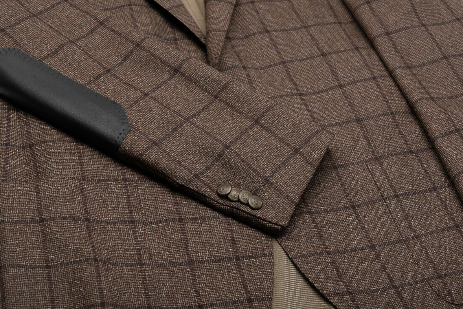1150$ CORNELIANI Jacket Blazer Brown Checks Wool 130's + Leather 40 US / 50 EU