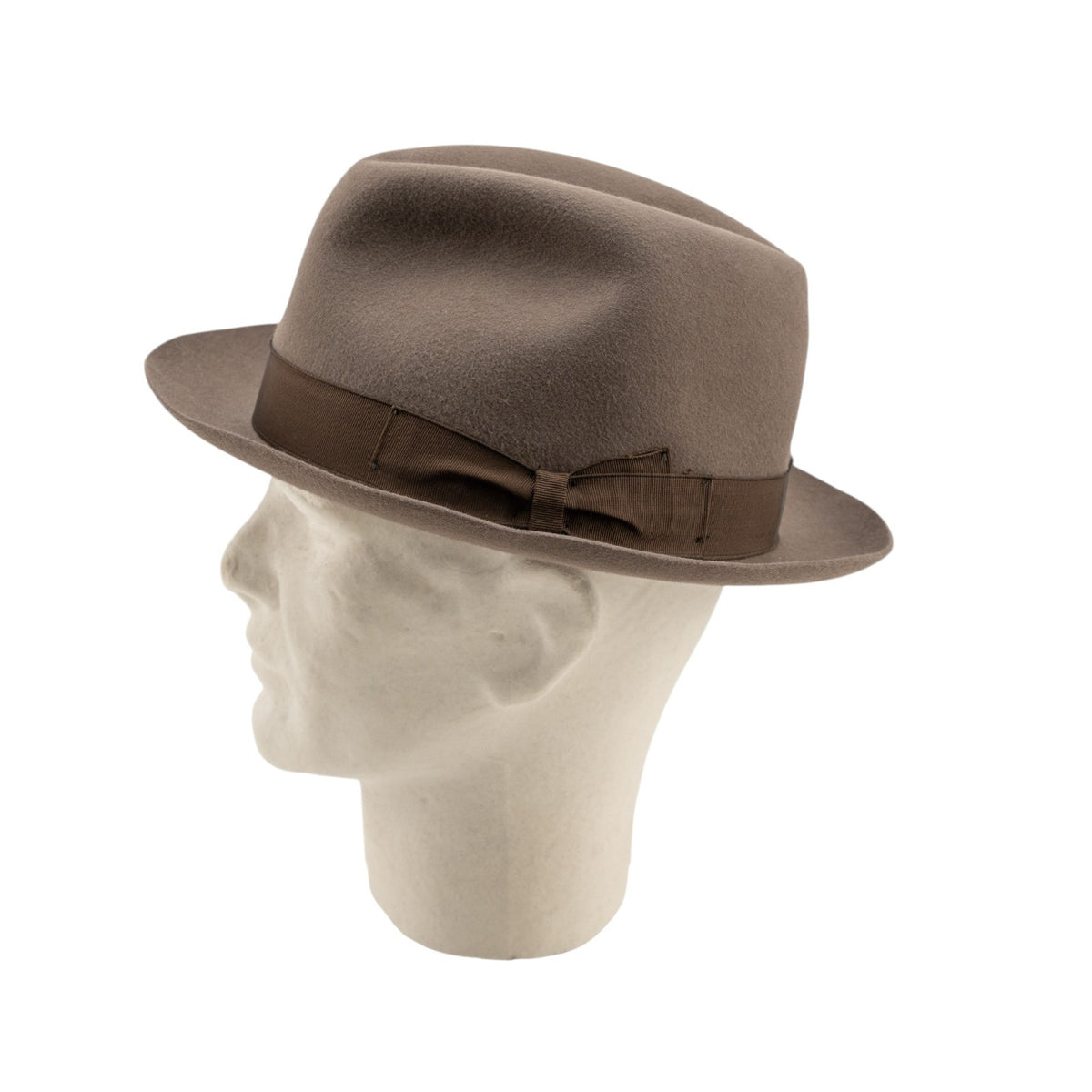 $475 BORSALINO Fedora Hat Taupe Alessandria Felt + Leather - Handmade in Italy