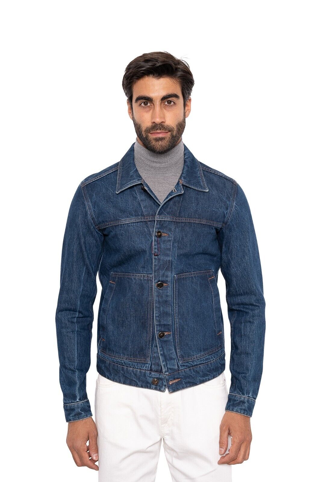$2200 ISAIA NAPOLI Blue Trucker Jacket Cotton 38 US / 48 EU R
