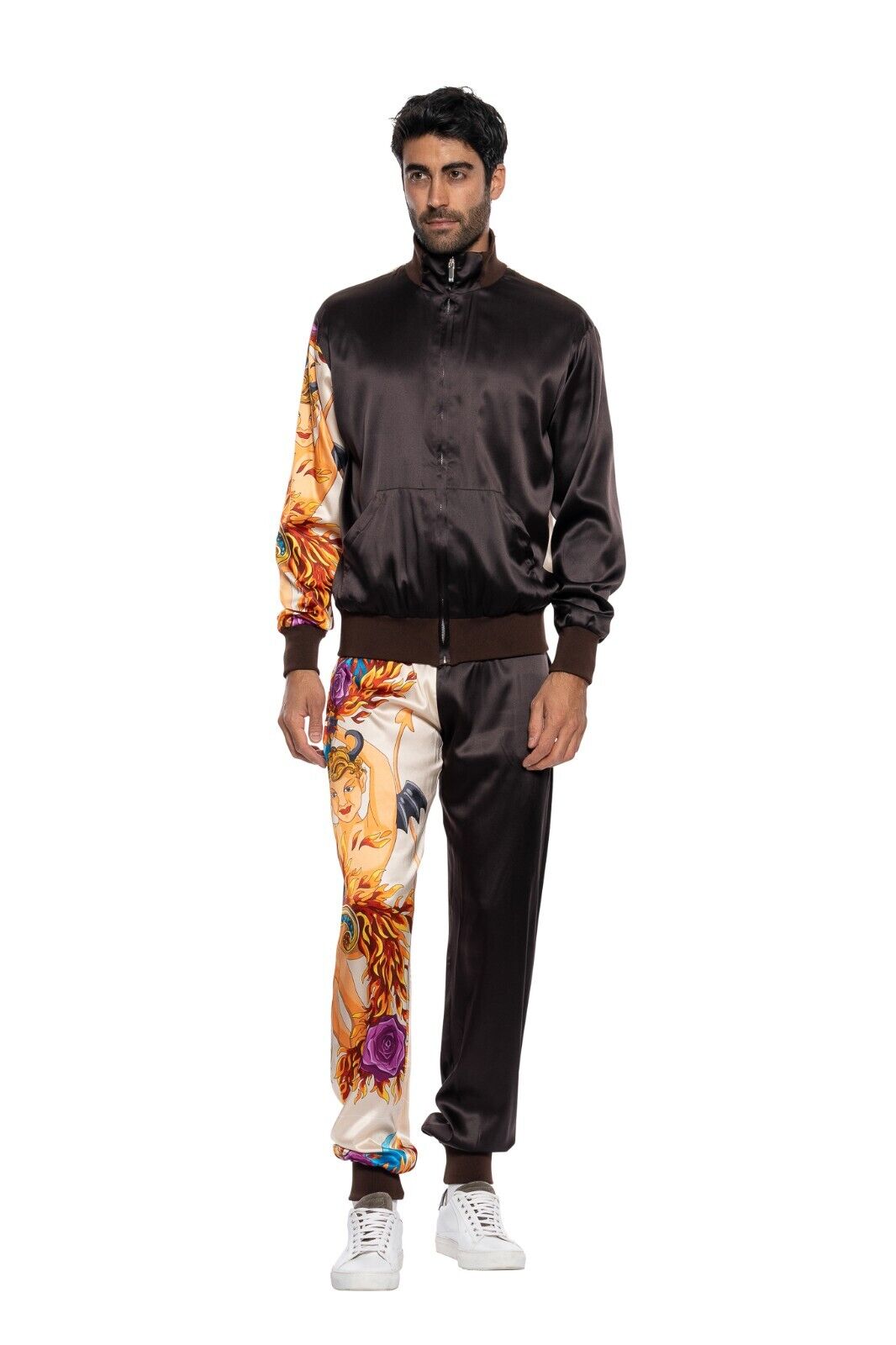 3500$ ITALO FERRETTI Tracksuit Jogging Suit "ACE OF SPADE" 100% Silk Size L