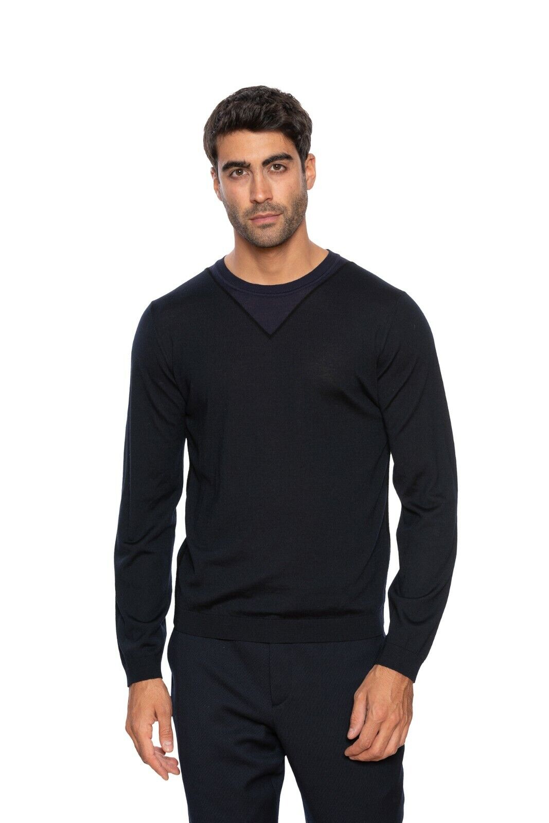 750$ GIORGIO ARMANI Sweater Virgin Wool Blue Midnight 38 US / 48 EU Regular Fit