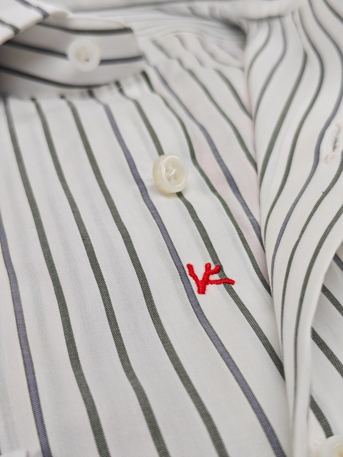 730$ ISAIA NAPOLI "Mix" Dress Shirt White Striped Lightwheight Cotton 16 - 41
