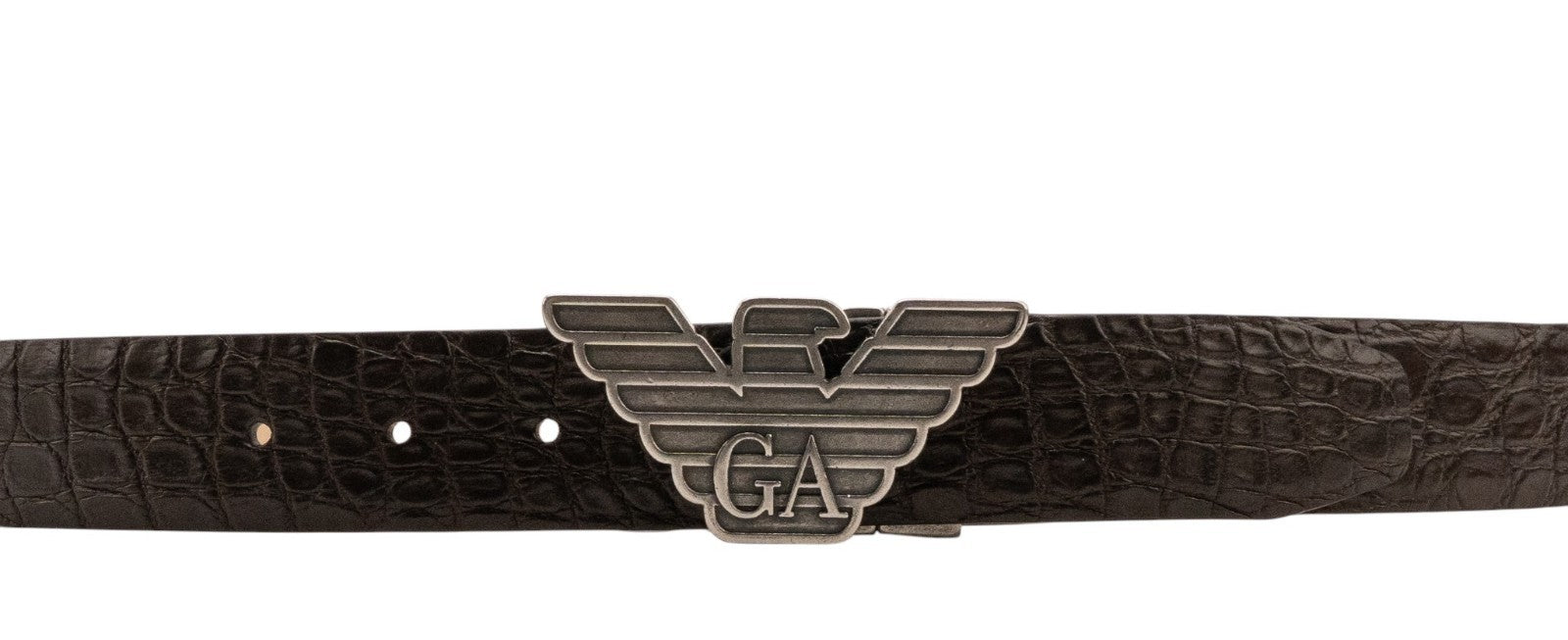 $2200 GIORGIO ARMANI Belt Brown GA Eagle Logo Alligator Leather Size 110