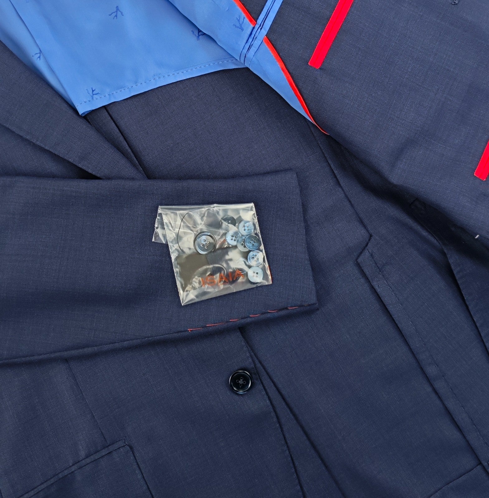 $5800 ISAIA NAPOLI Blue Solid Hand-Sewn Suit Wool / Silk 38 US / 48 EU 8R