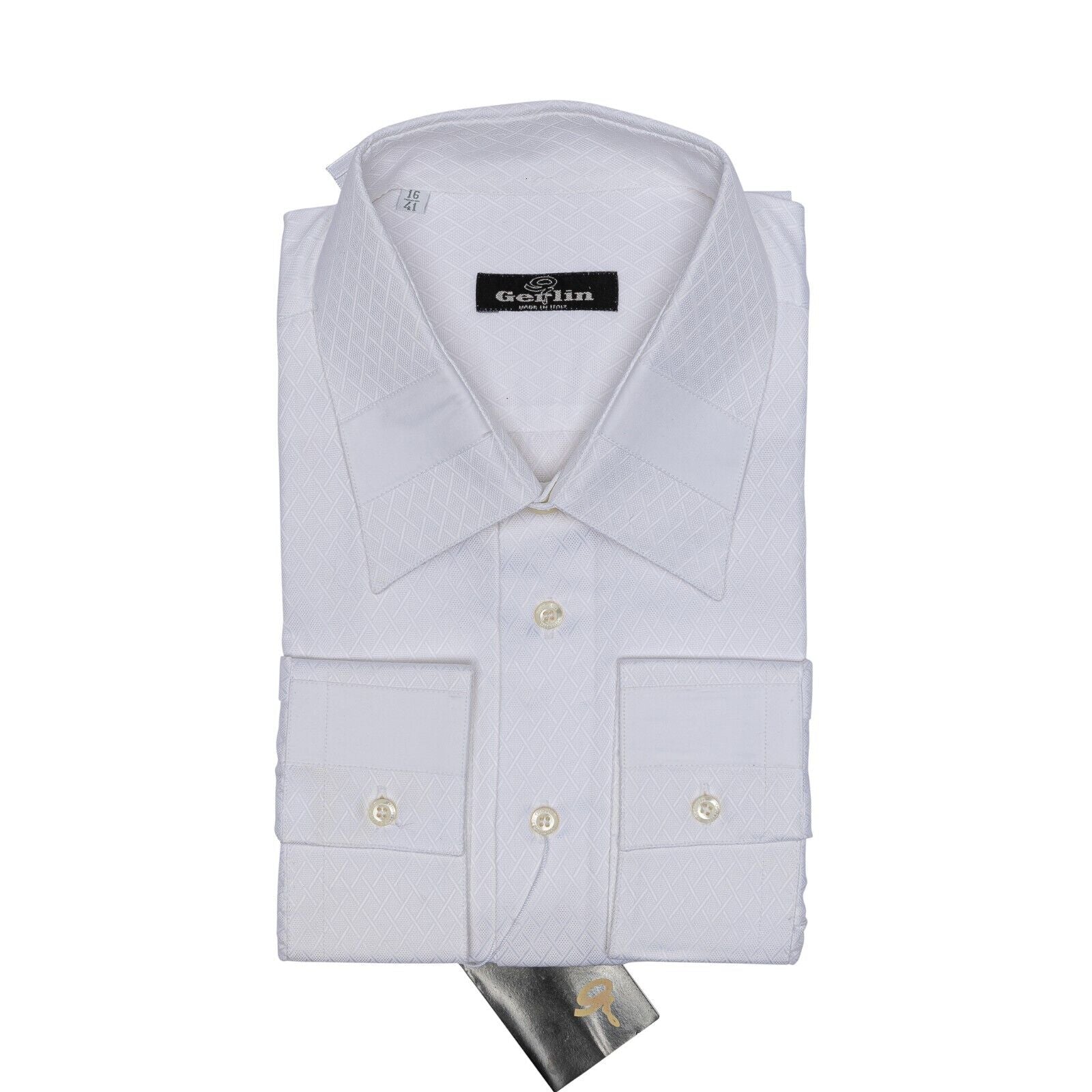 LUXURY 690$ GERLIN Shirt White Jacquard ALUMO Cotton 16 - 41 1Q BIJAN