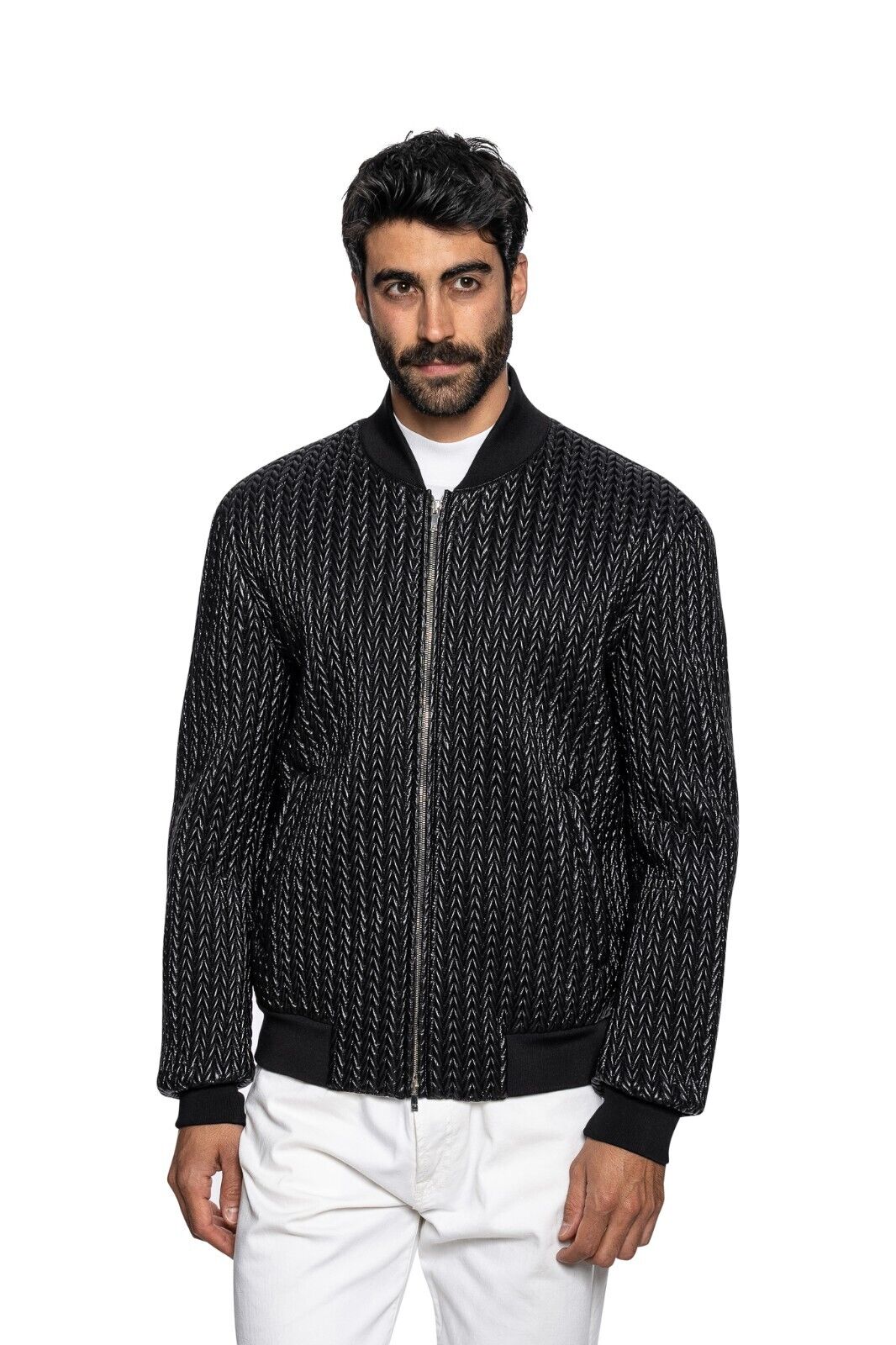 2000$ LUXURY ITALO FERRETTI Bomber Jacket "WOVEN" Black 40 US / 50 EU ZILLI