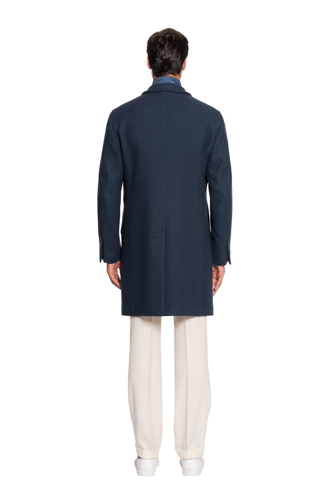 $1800 BOGLIOLI MILANO Blue Single Breasted Solid Long Coat Heavy Twill Wool
