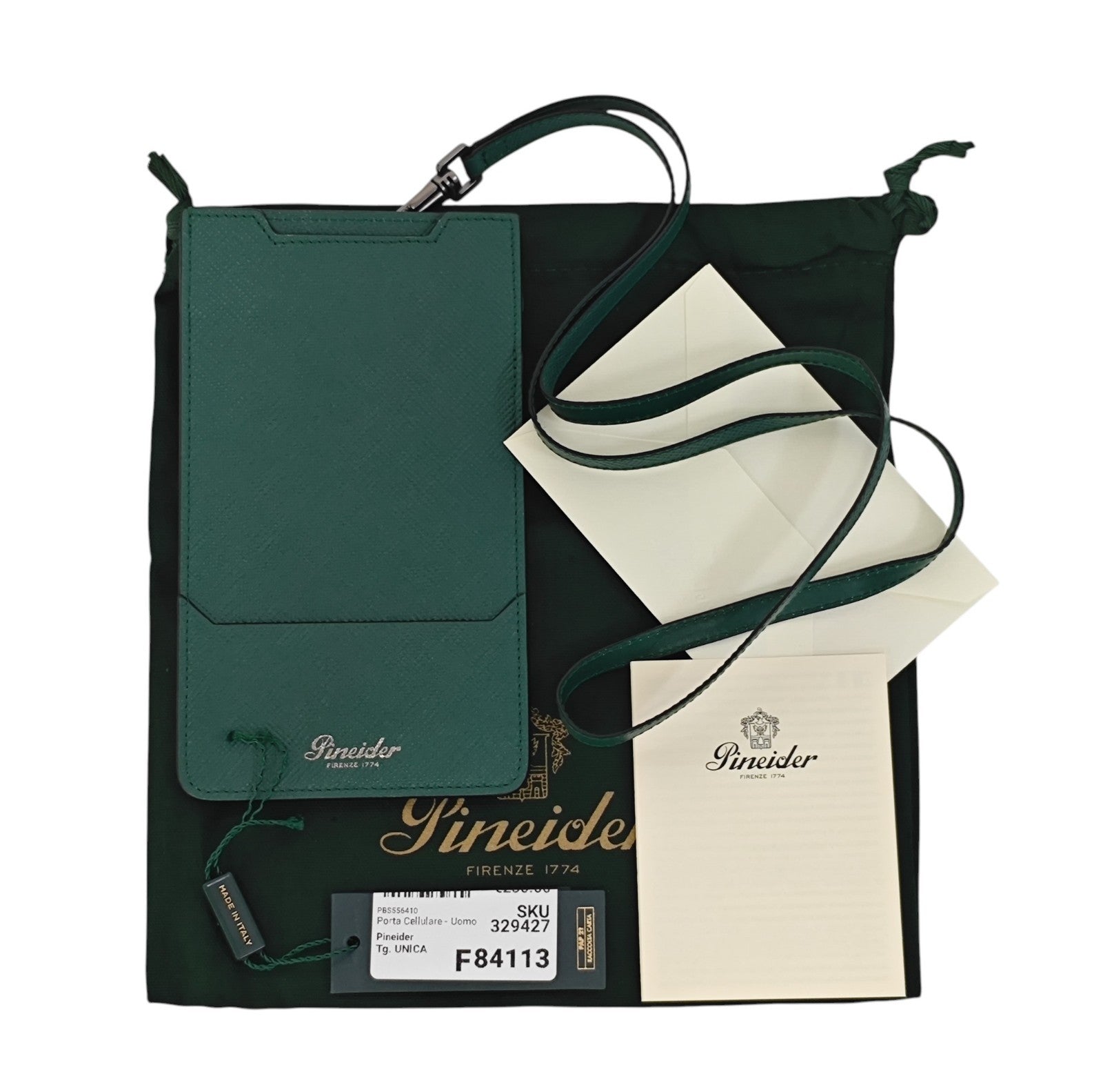 270$ PINEIDER FIRENZE Phone Holder Crossbody Green Saffiano Anti-Scratch Calf