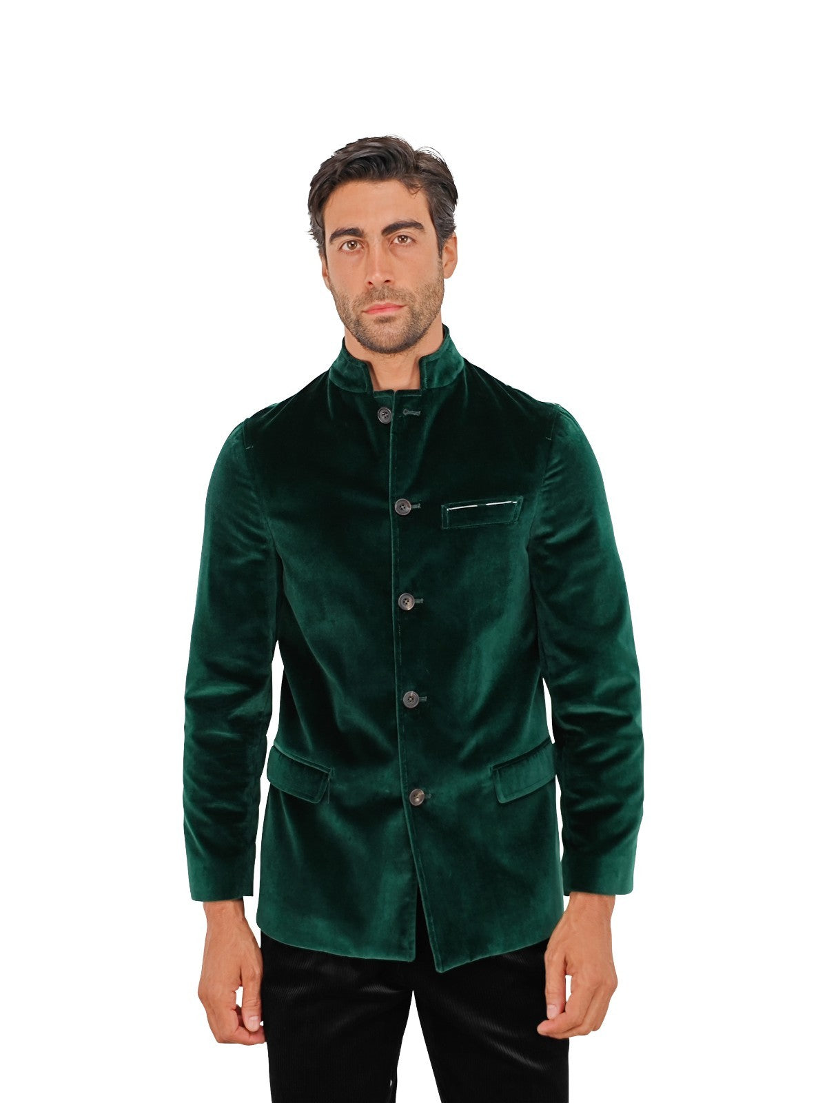 $1960 RUBINACCI NAPOLI "Vienna" Bottle Green 5 Buttons Guru Jacket Velvet Cotton