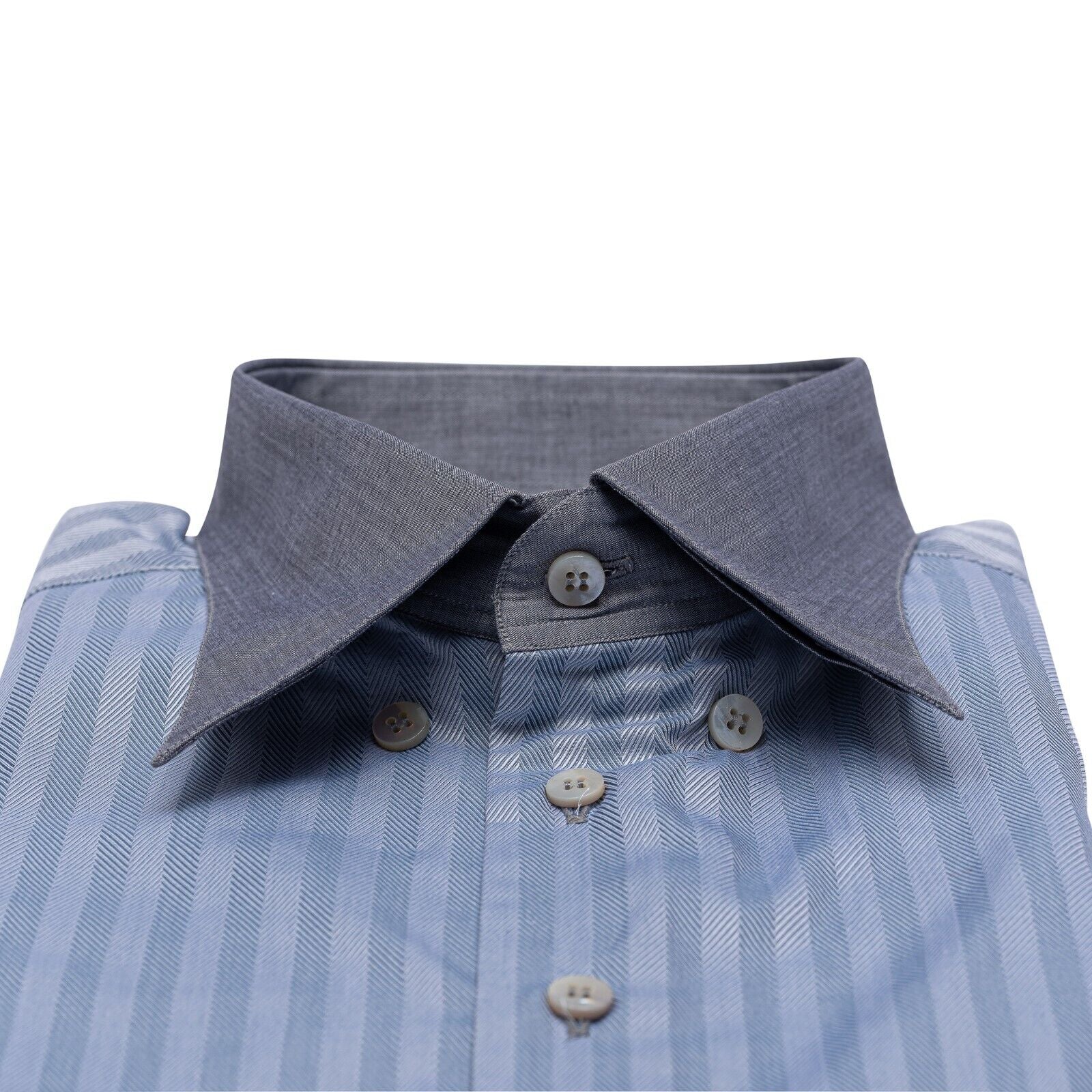 690$ LUXURY GERLIN Shirt Herringbone Blue ALUMO Jacquard Cotton 1C ZILLI