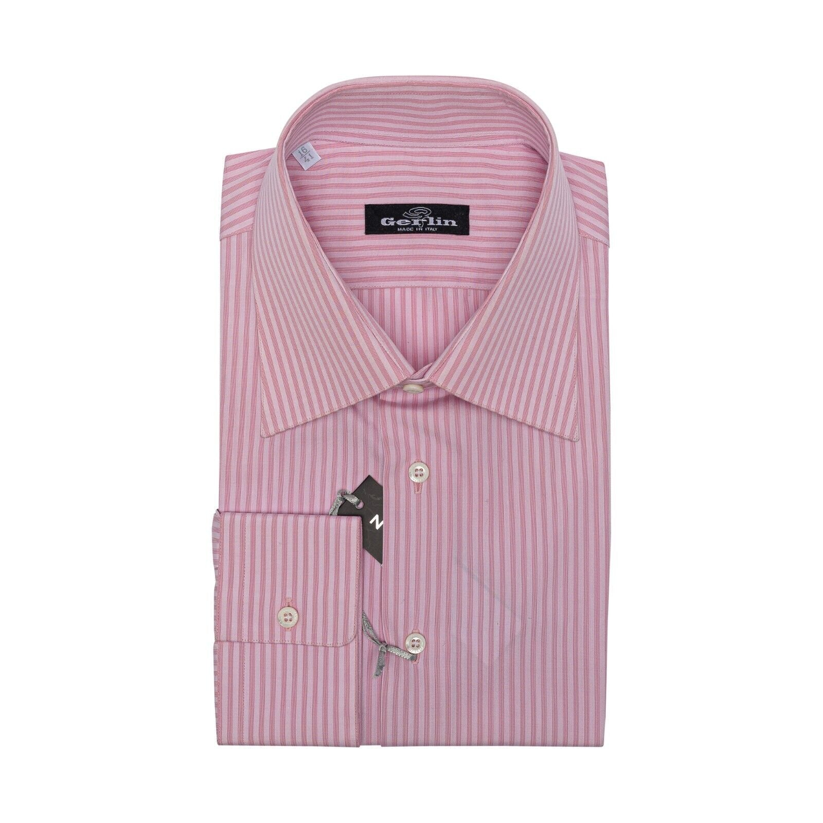 690$ ITALIAN LUXURY GERLIN Shirt Striped Pink Cotton 16 - 41 - 2N BIJAN