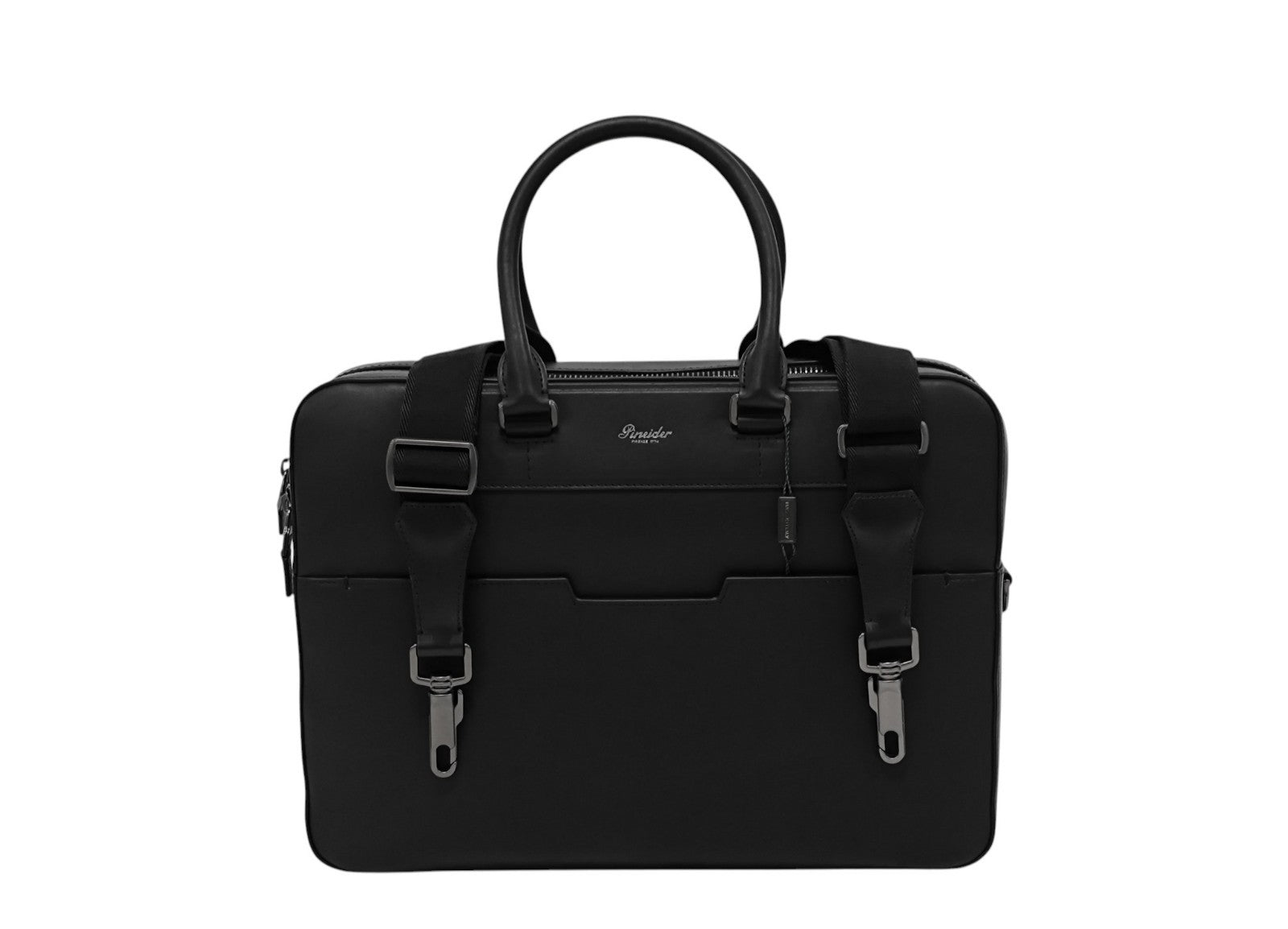 1240$ PINEIDER FIRENZE "Metro Smooth" Black Calf PC Briefcase Bag Document Case