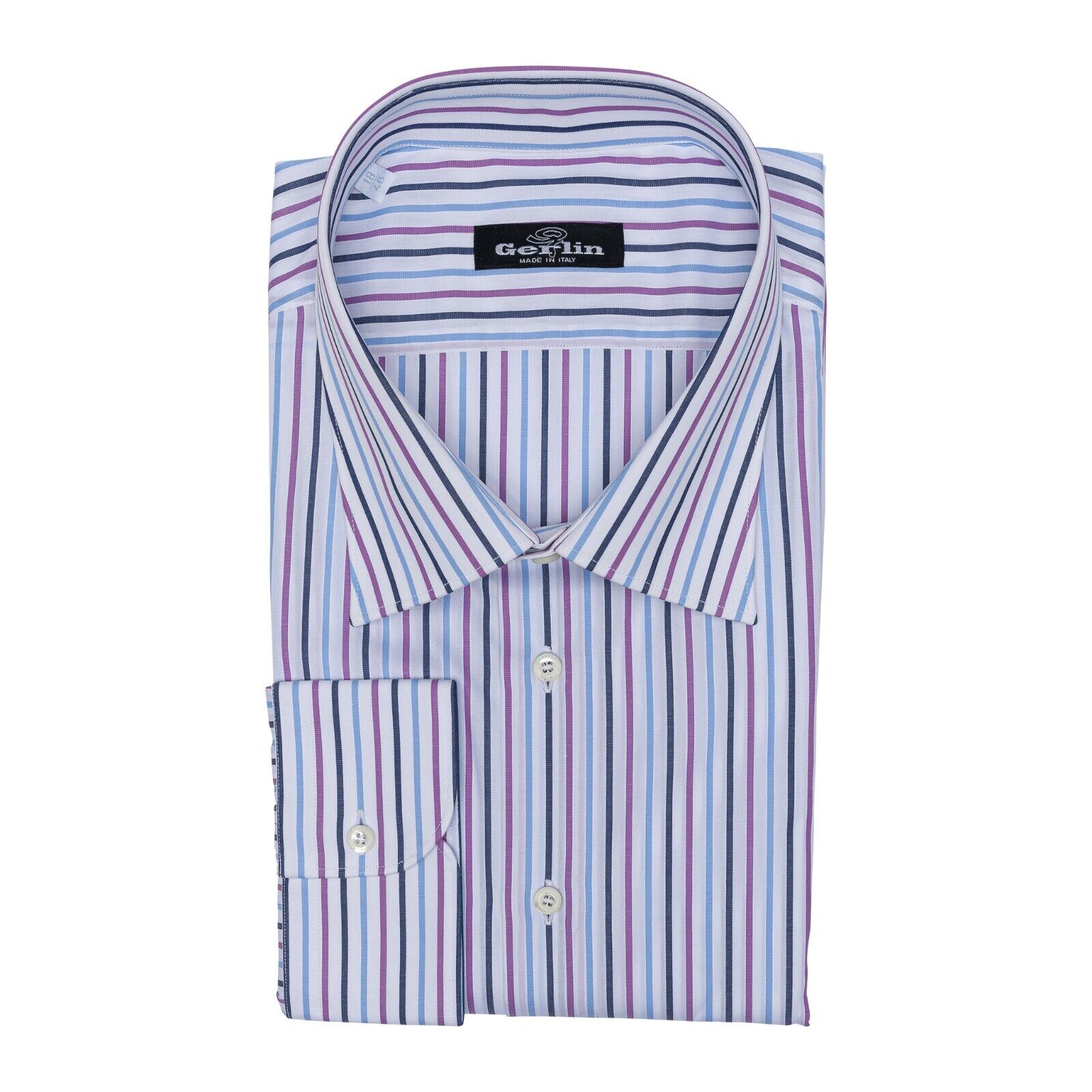 690$ ITALIAN LUXURY GERLIN Shirt White Striped Fine Cotton  2AM ZILLI