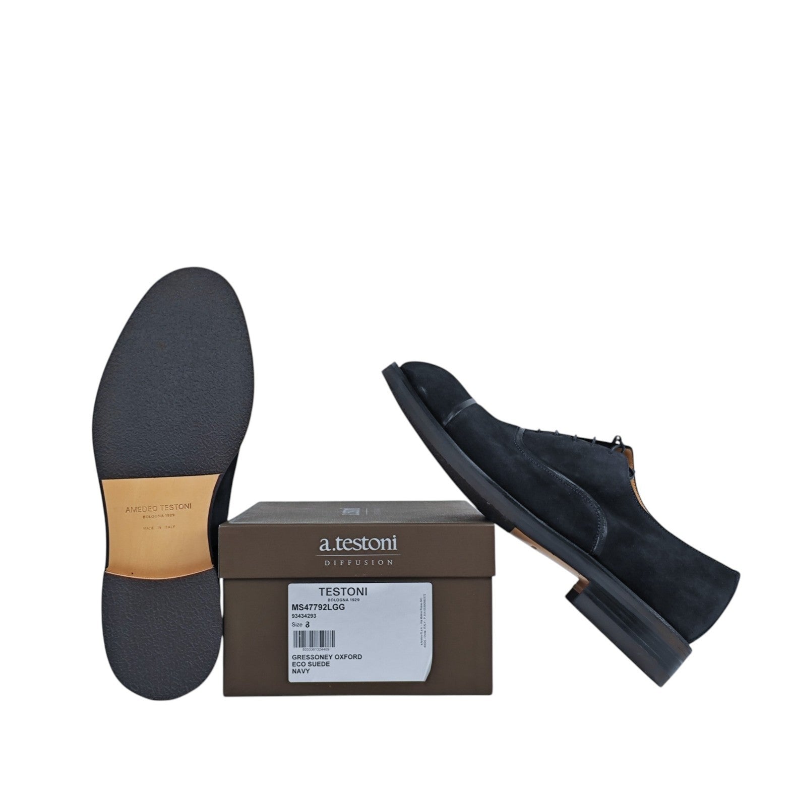 850$ TESTONI Bologna 1929 Gressoney Oxford Shoes Navy Eco Suede 8 UK 9 US 42 IT