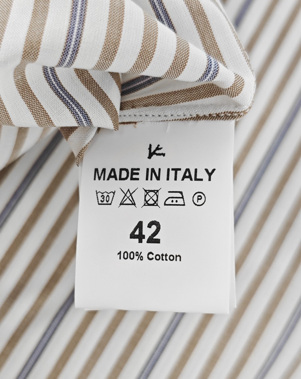730$ ISAIA NAPOLI "Mix" Dress Shirt White - Beige Striped Fine Cotton 16.5 - 42