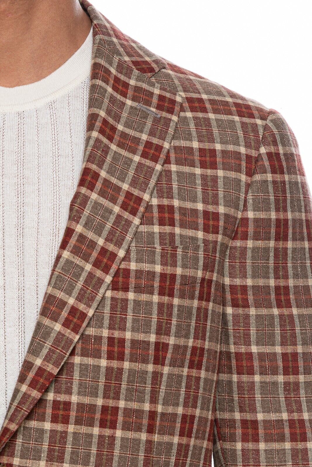 BELVEST Made in Italy Jacket Silk Linen Checks Brown & Burgundy 42 US / 52 EU 9R