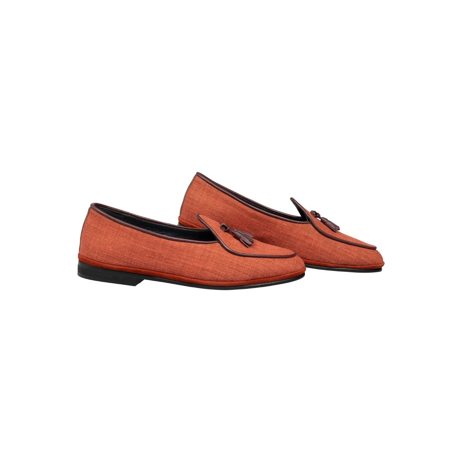 650$ RUBINACCI NAPOLI Marphy Loafers Orange Linen Tassel Shoes Leather Sole