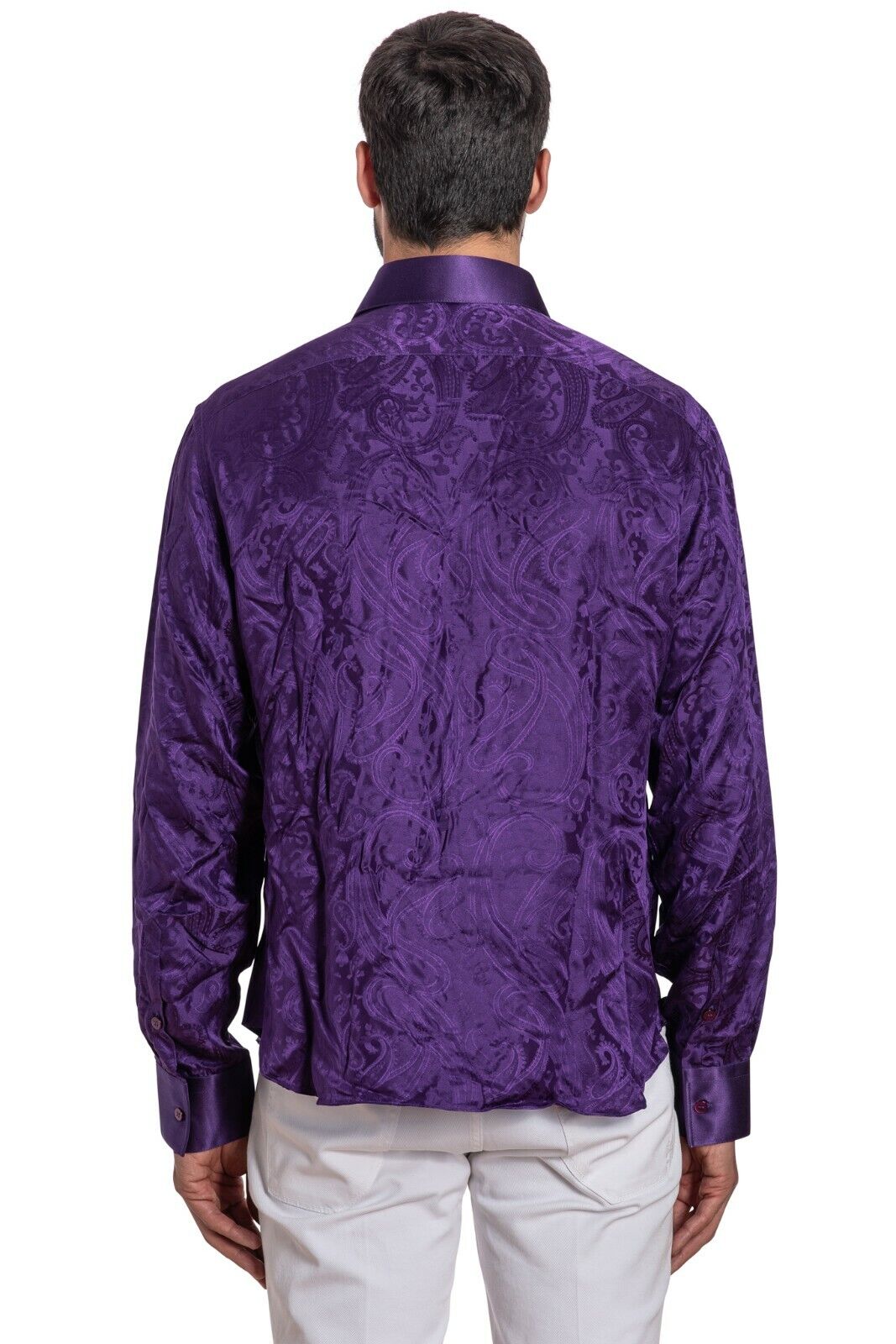 LUXURY 1400$ GERLIN Shirt Purple Paisley 100% Silk 15.75-40  BIJAN