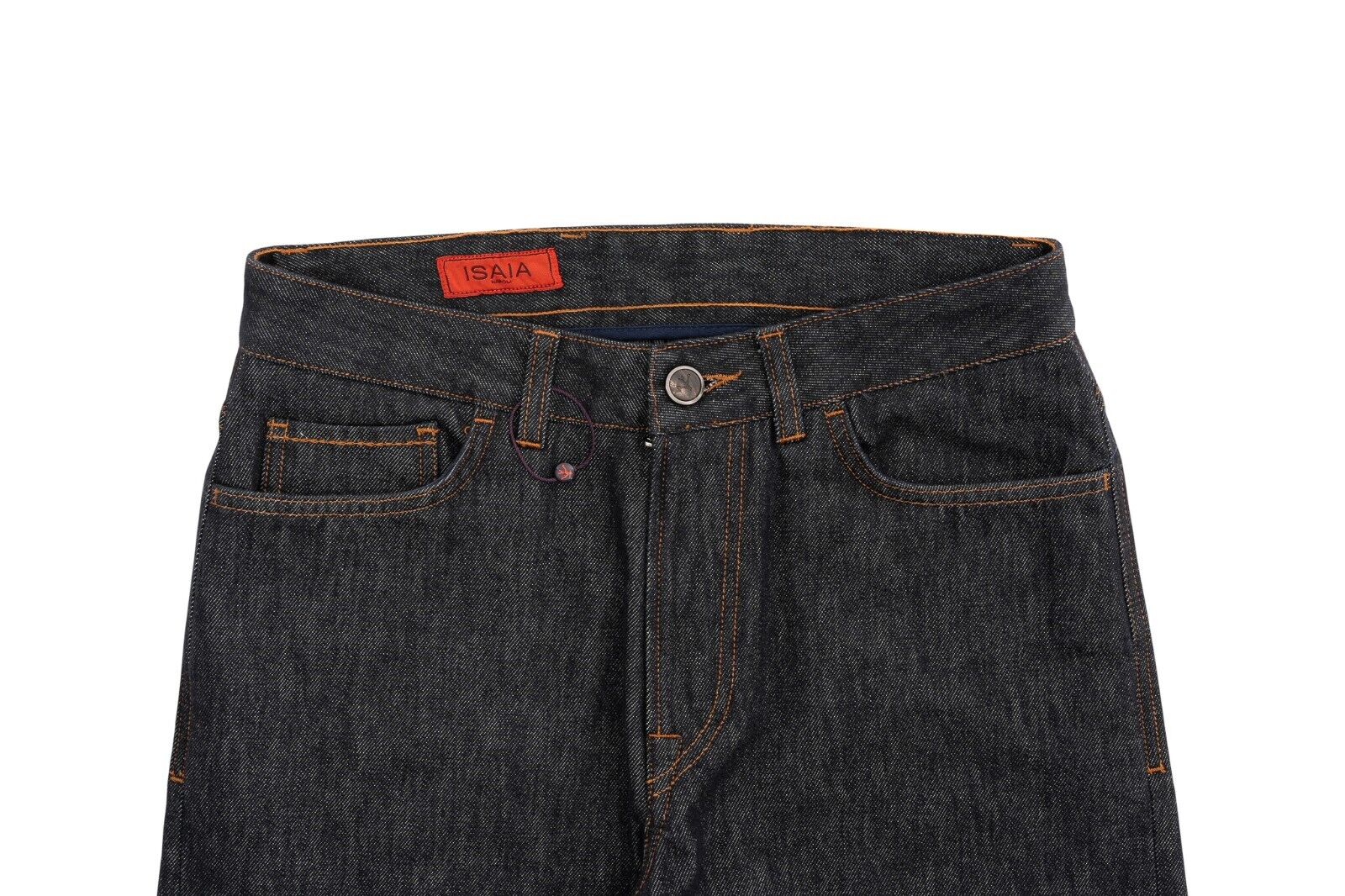 690$ ISAIA NAPOLI Black Barchetta Denim Jeans Pant Drill Dyed Cotton 32 US 48 EU