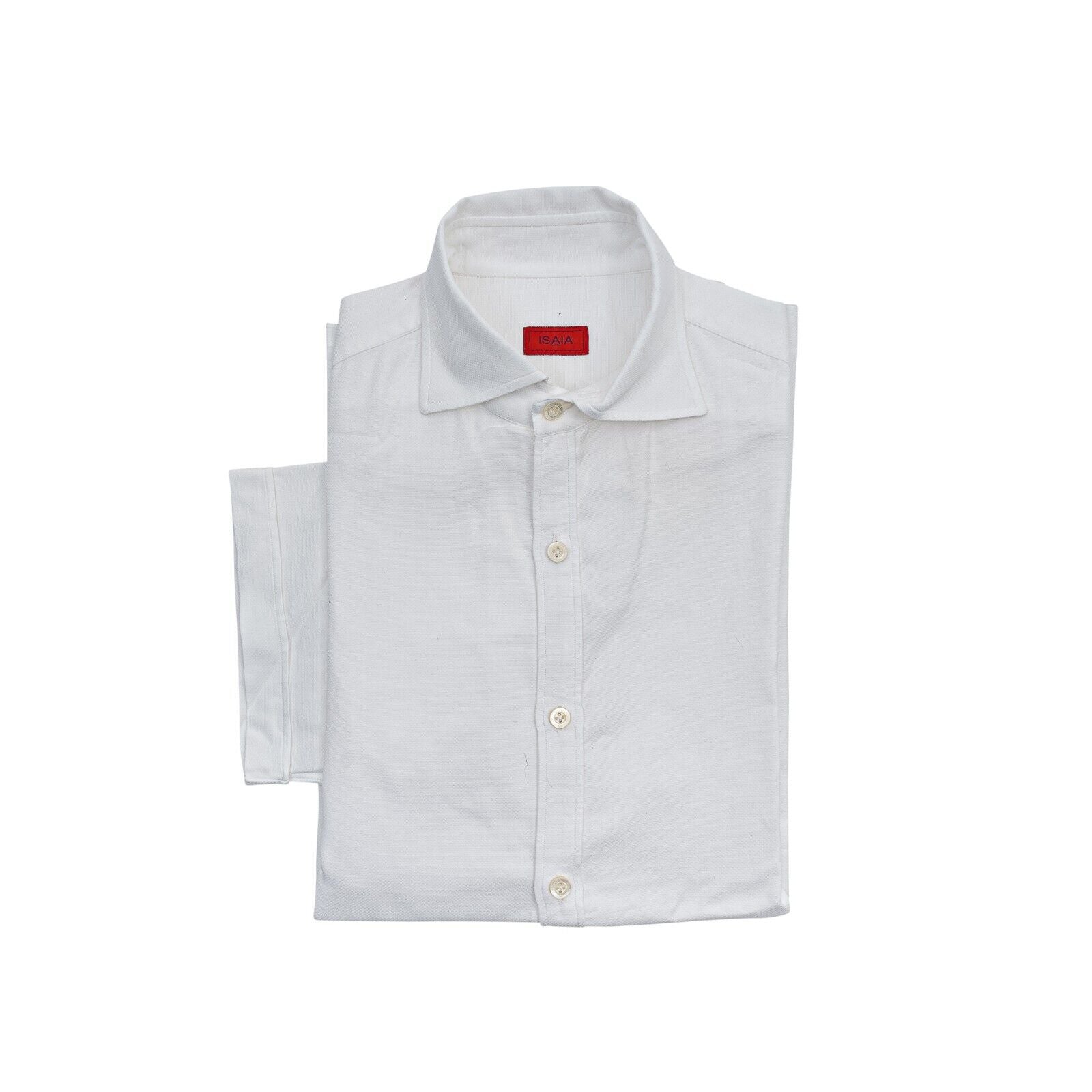 850$ ISAIA NAPOLI White Hand-Sewn Short Sleeve Shirt Heavy Cotton 15.5  39