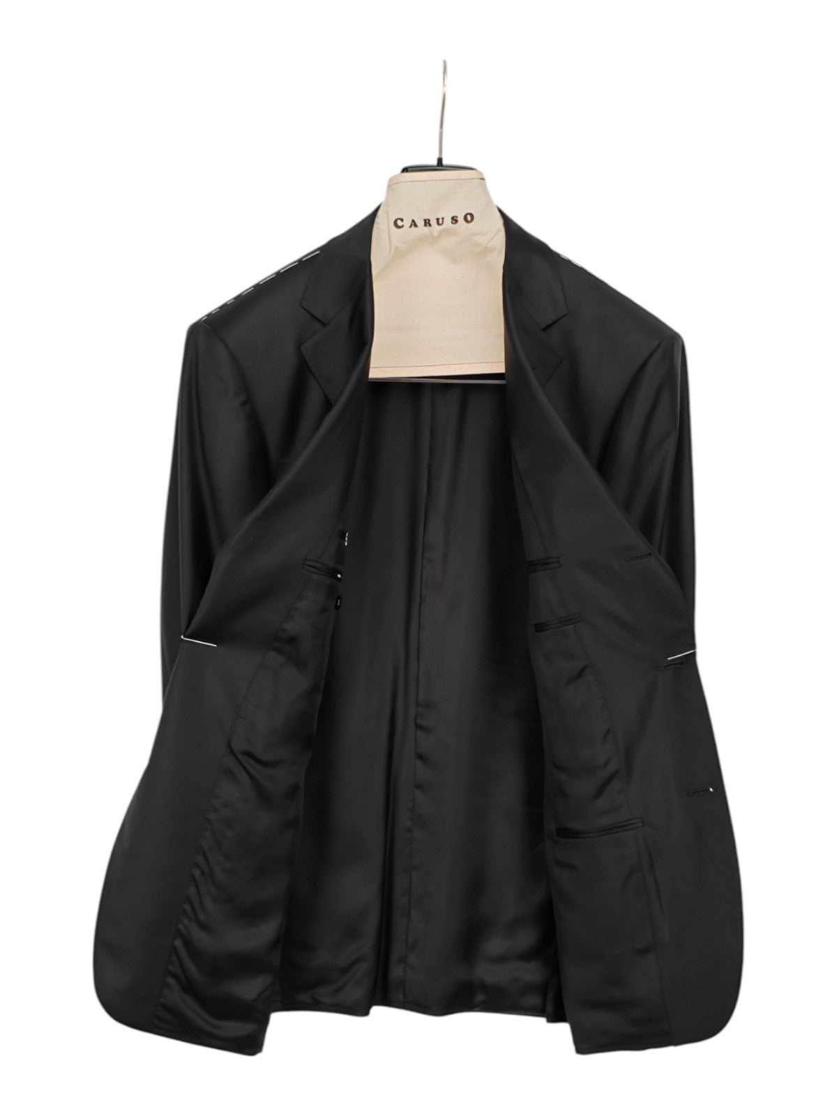 $2200 RAFFAELE CARUSO Black Suit LORO PIANA Tasmanian Wool 150's 46 US / 56 EU
