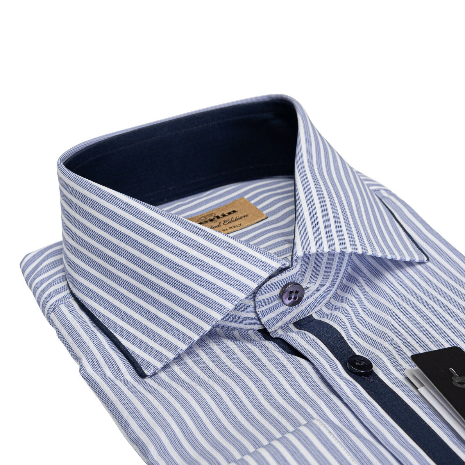 LUXURY 690$ GERLIN Shirt Striped Blue ALUMO SUPRALUXE Cotton 16-41 BIJAN