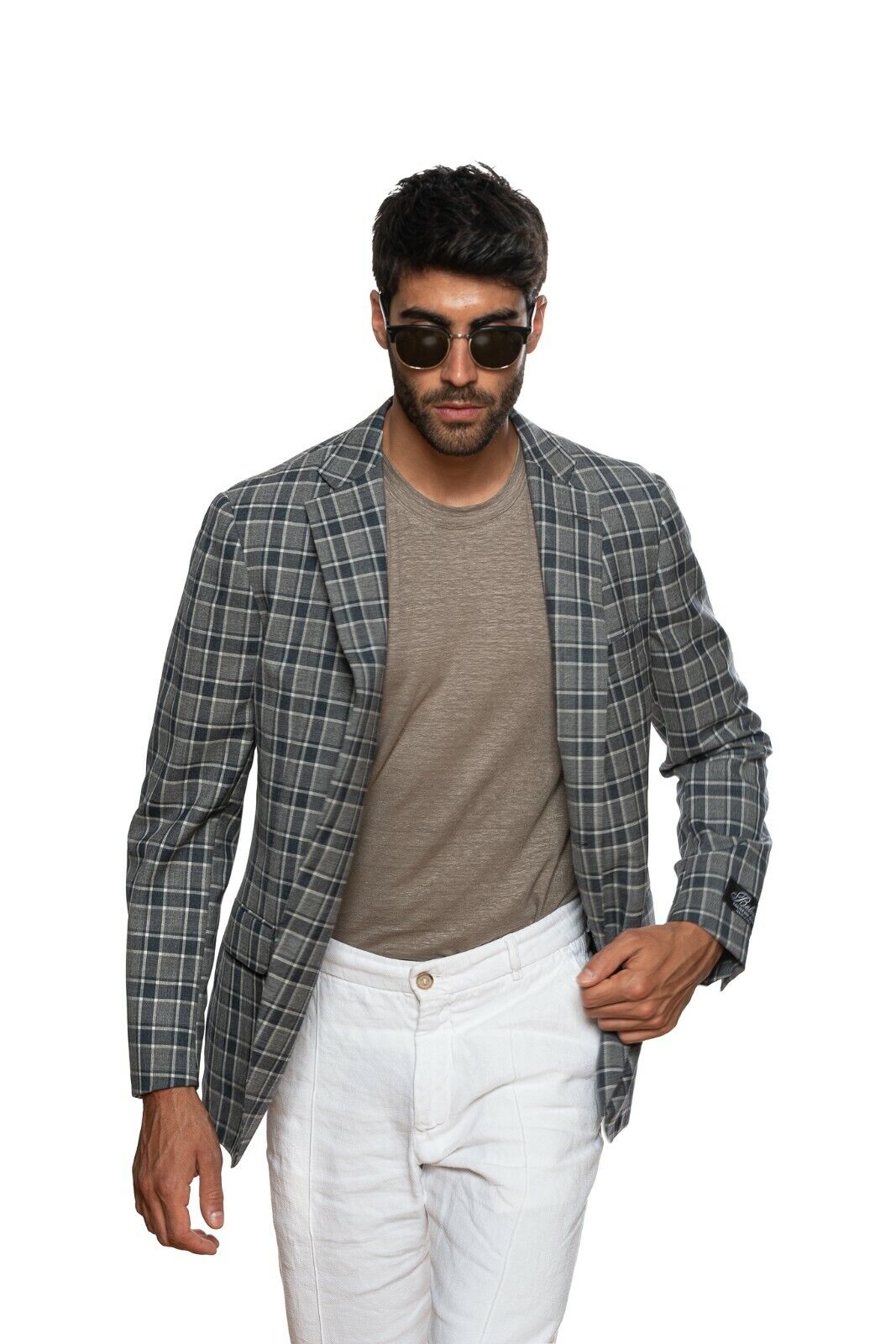 2150$ BELVEST Blue Gray Fine Wool Checks Jacket Blazer 42 US / 52 EU 7 R