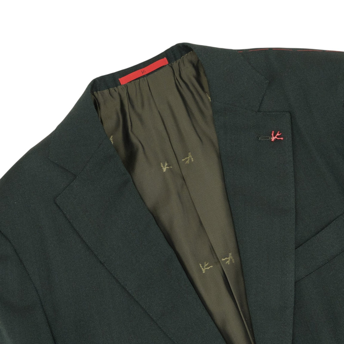 $7155 ISAIA "Sanita" Dark Green Suit Hand-Sewn Fine Wool & Silk Herringbone