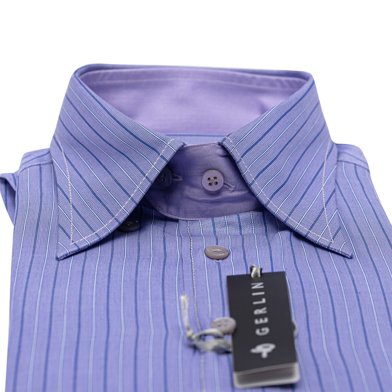 690$ LUXURY GERLIN Shirt Lilac Striped Twill Cotton 16 - 41 10M BIJAN