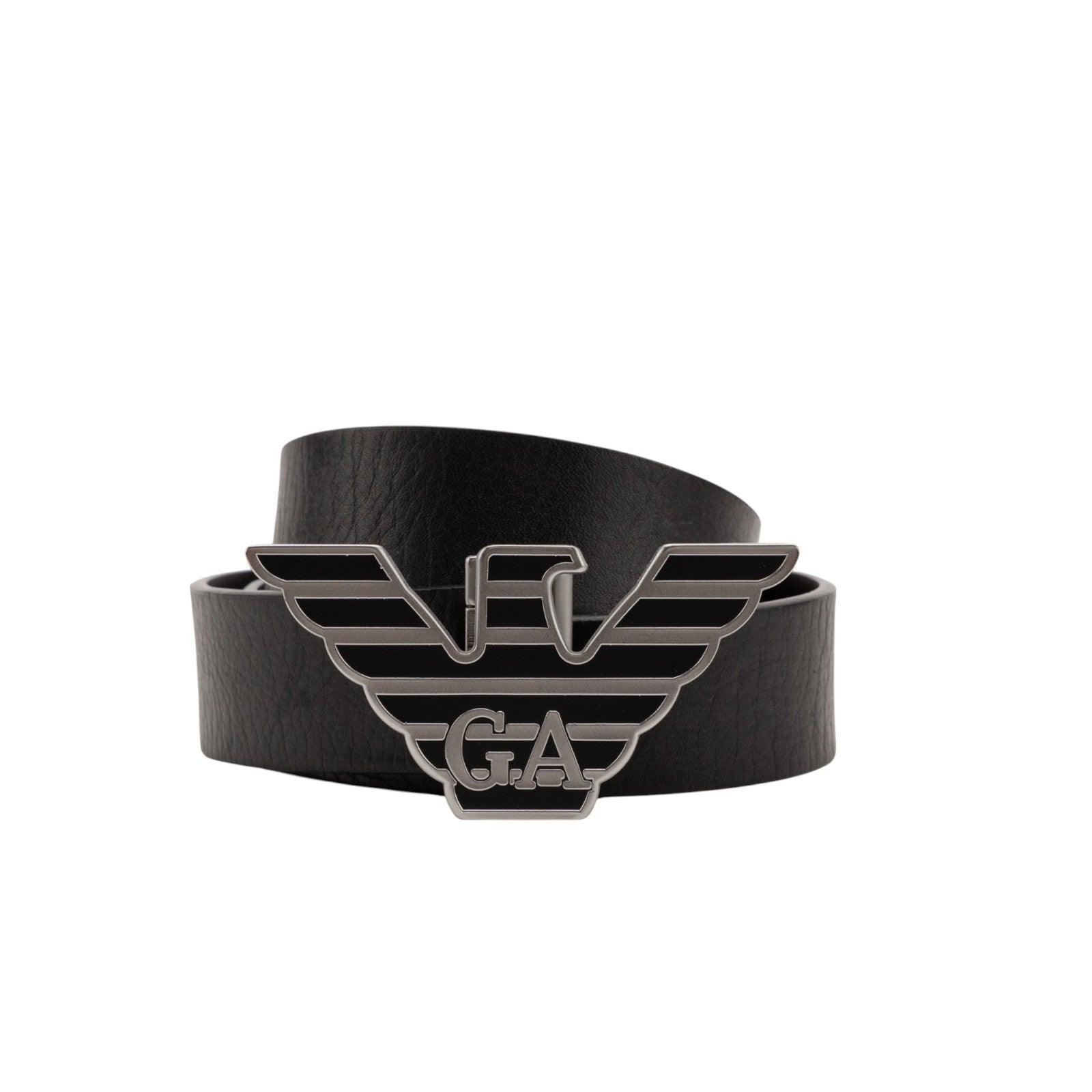 $520 GIORGIO ARMANI Belt Eagle GA Buckle Black Brown Leather Reversible Size 90